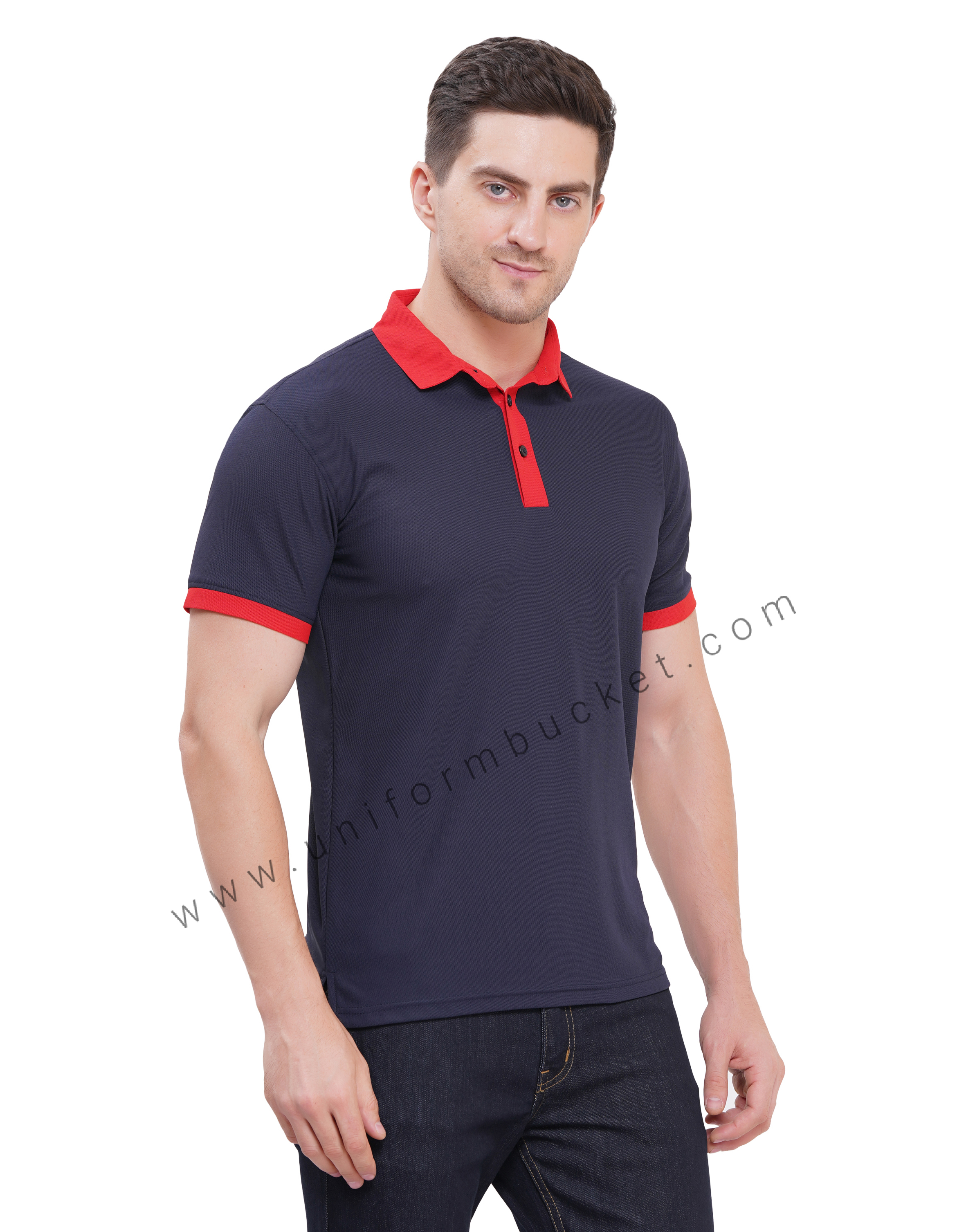 Navy Blue T-shirt half sleeve with red trim thumbnail 4