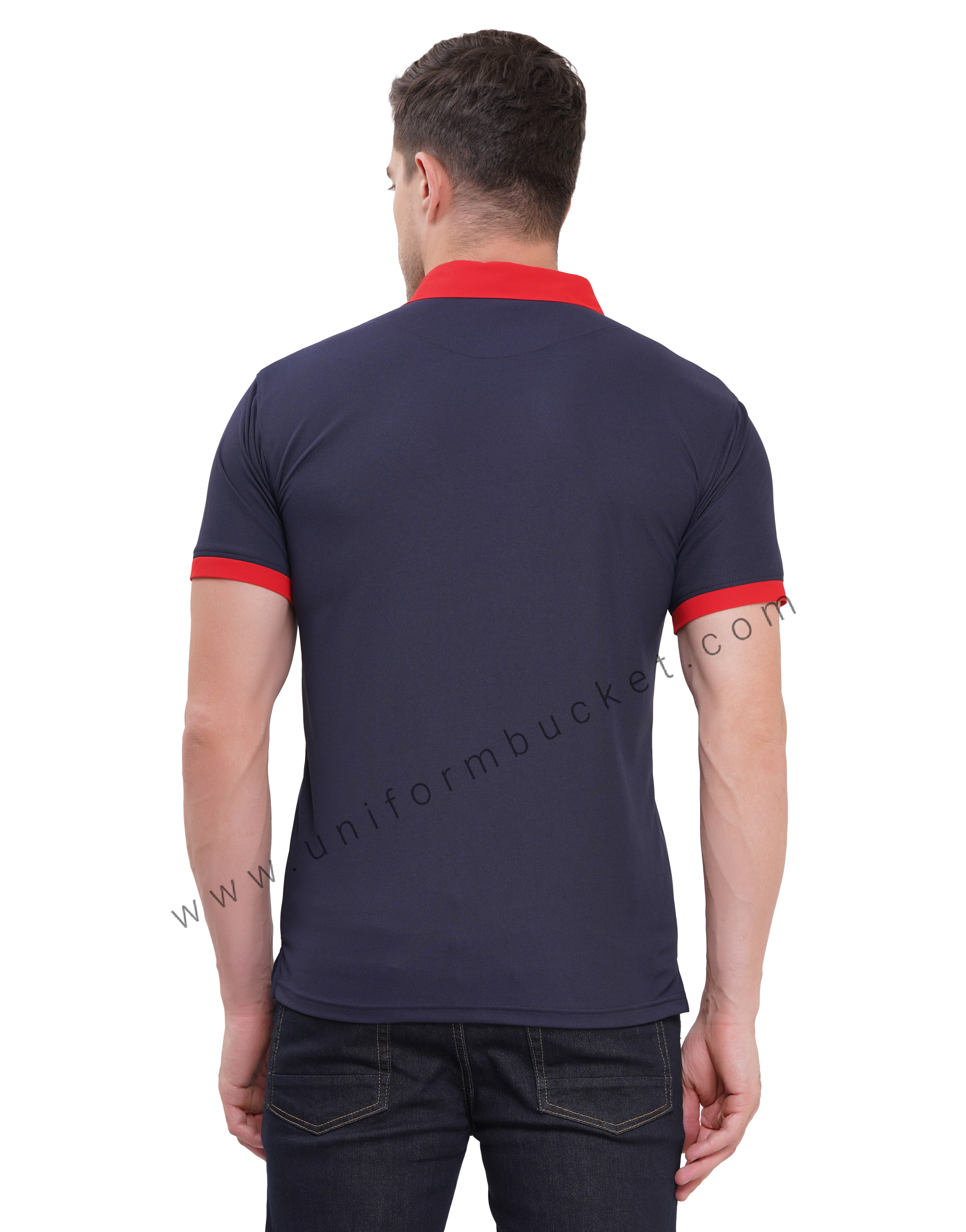 Navy Blue T-shirt half sleeve with red trim thumbnail 5