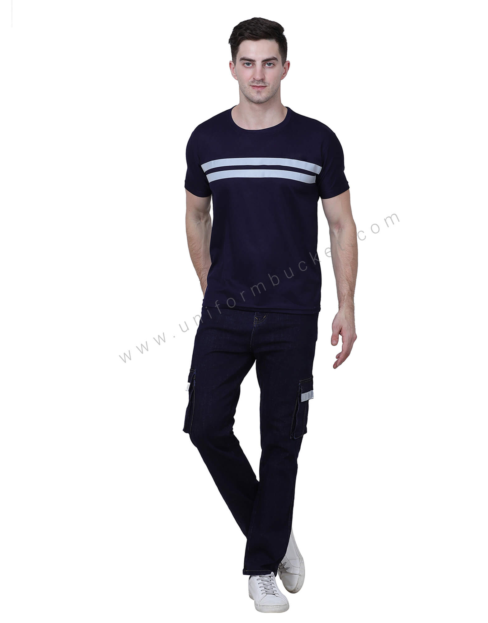Navy Blue Double Stripe High Visibility T Shirt thumbnail 2