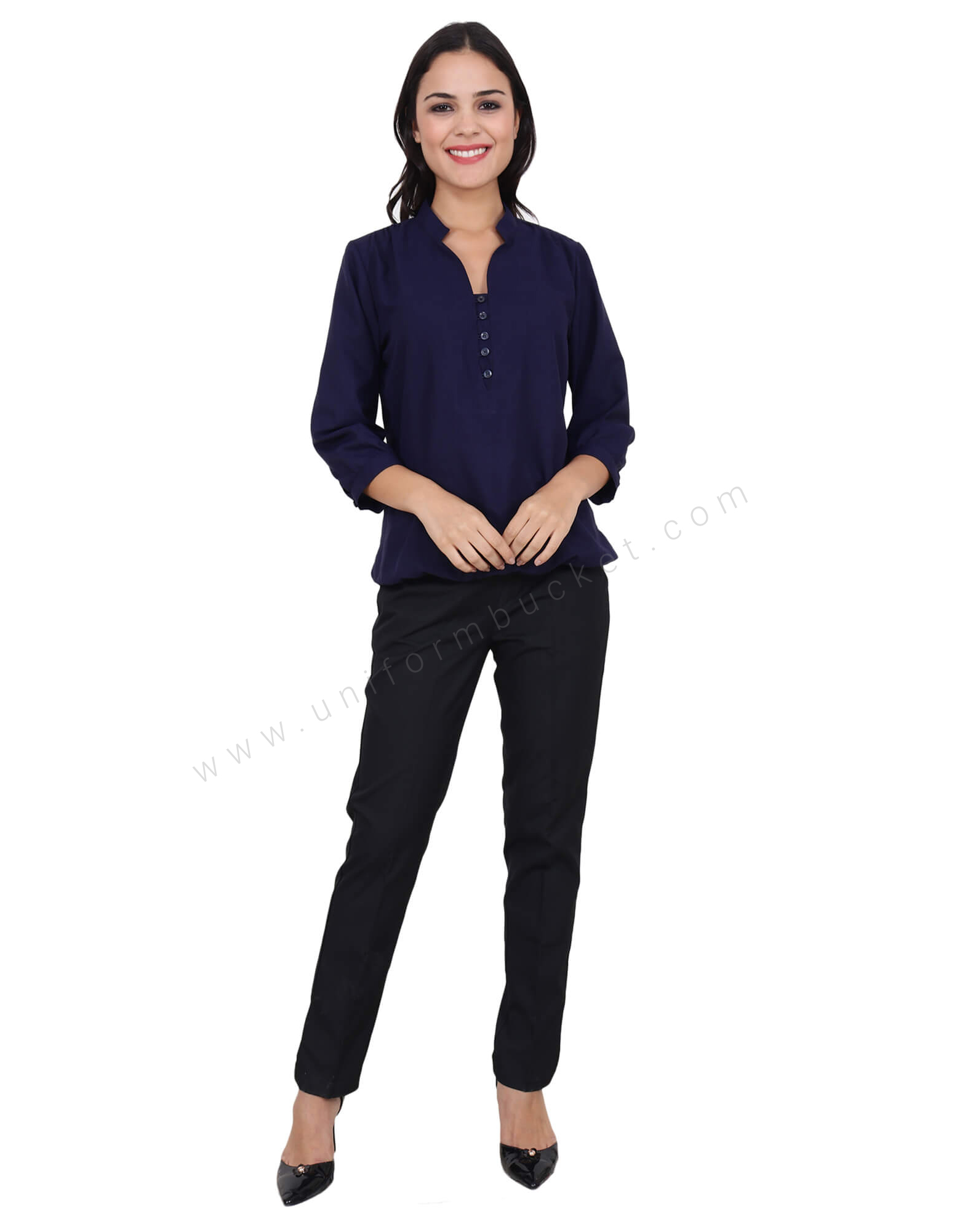 Chinese Collar Indigo Blue Top thumbnail 3