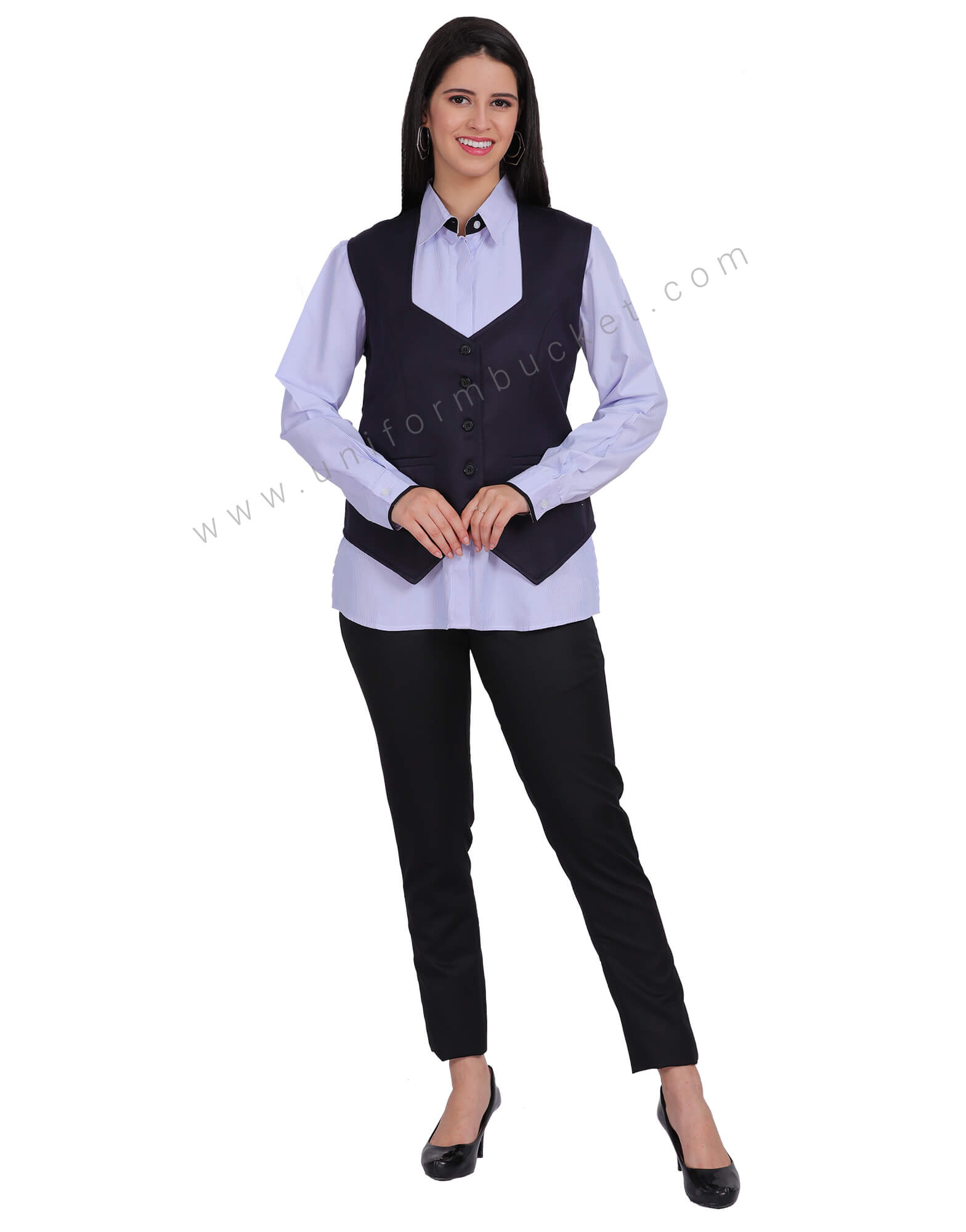 Navy Blue  V Neck  Vest Coat thumbnail 2