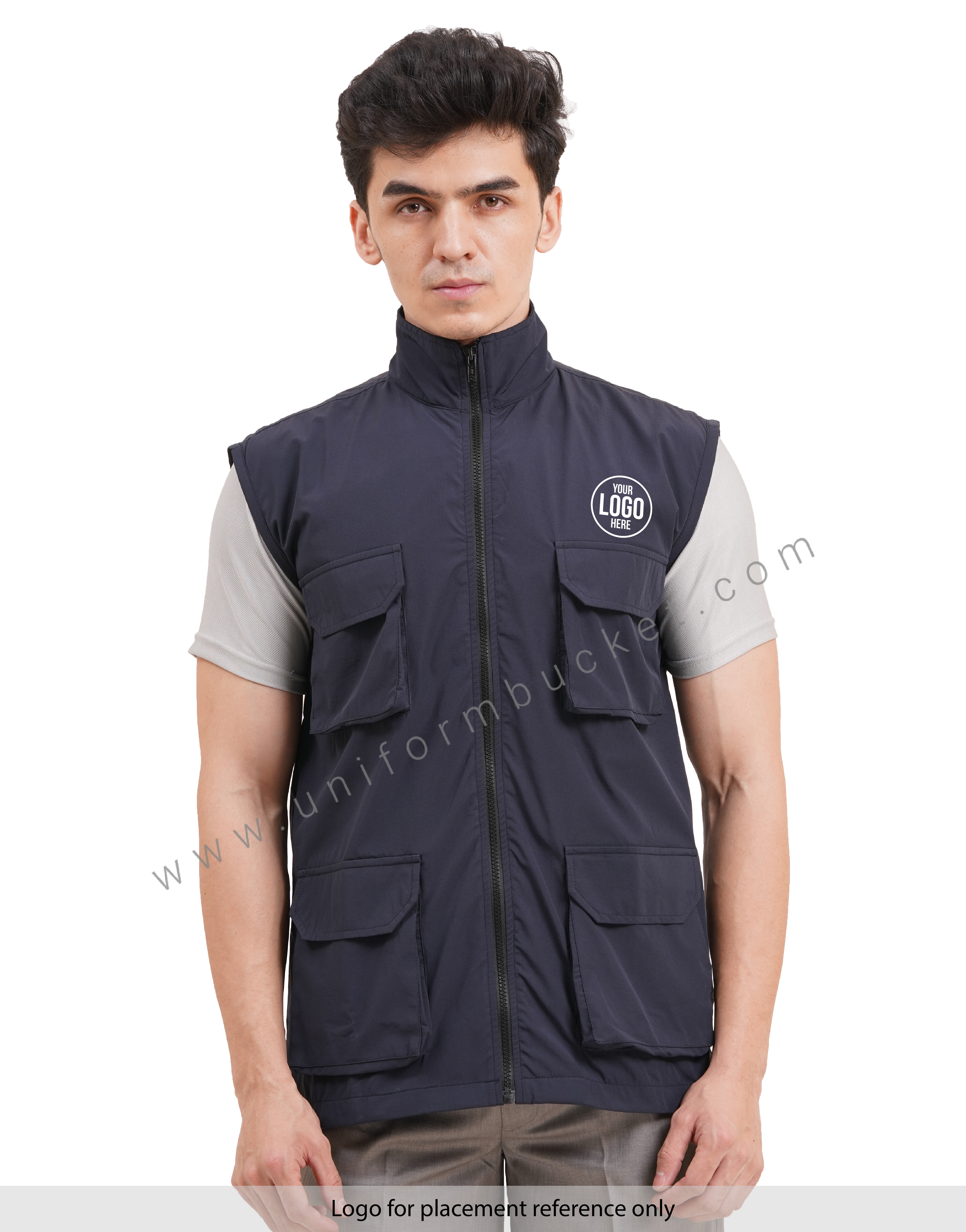 navy blue workwear stretchable jacket with four multi pocket view 1