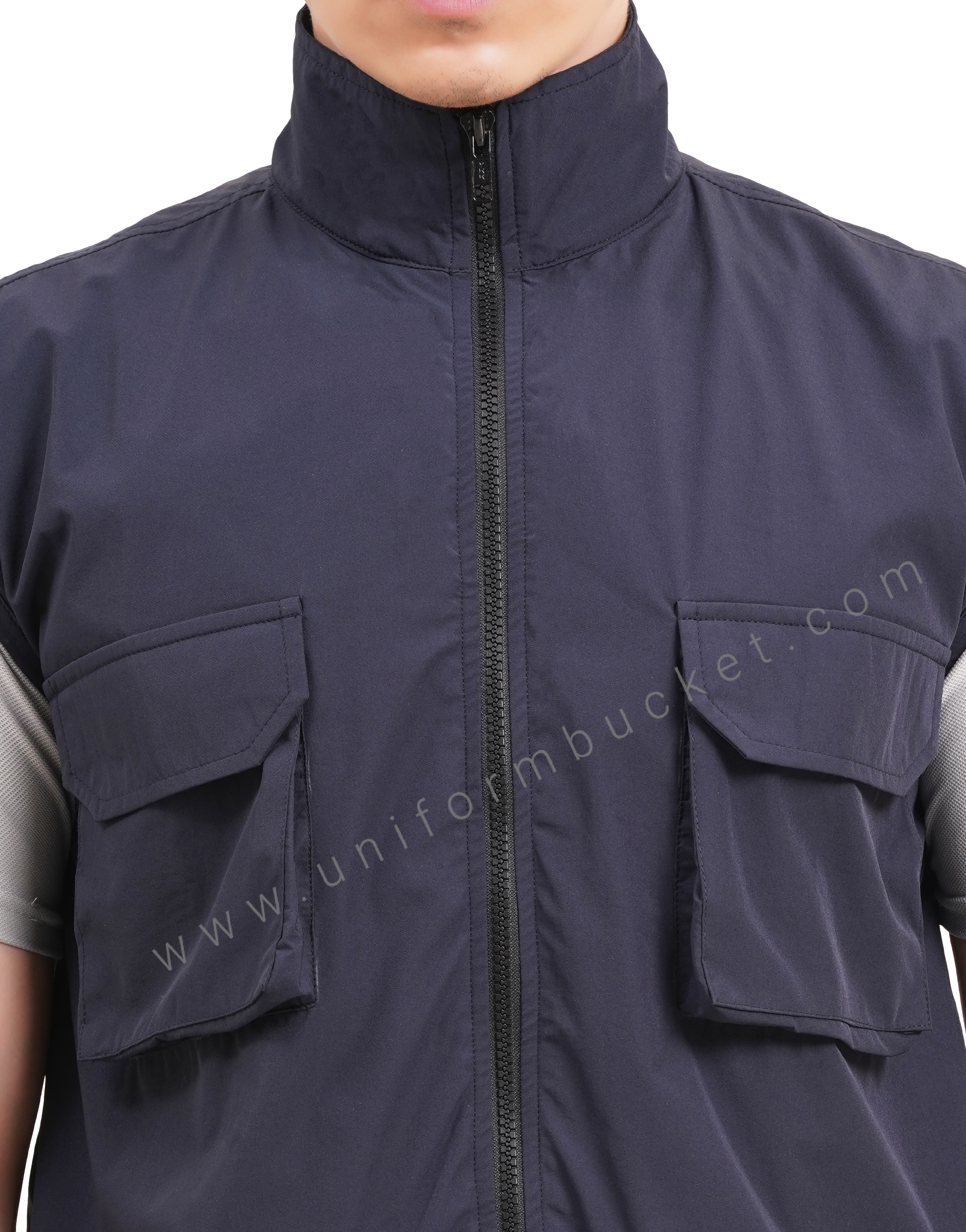 navy blue workwear stretchable jacket with four multi pocket thumbnail 5