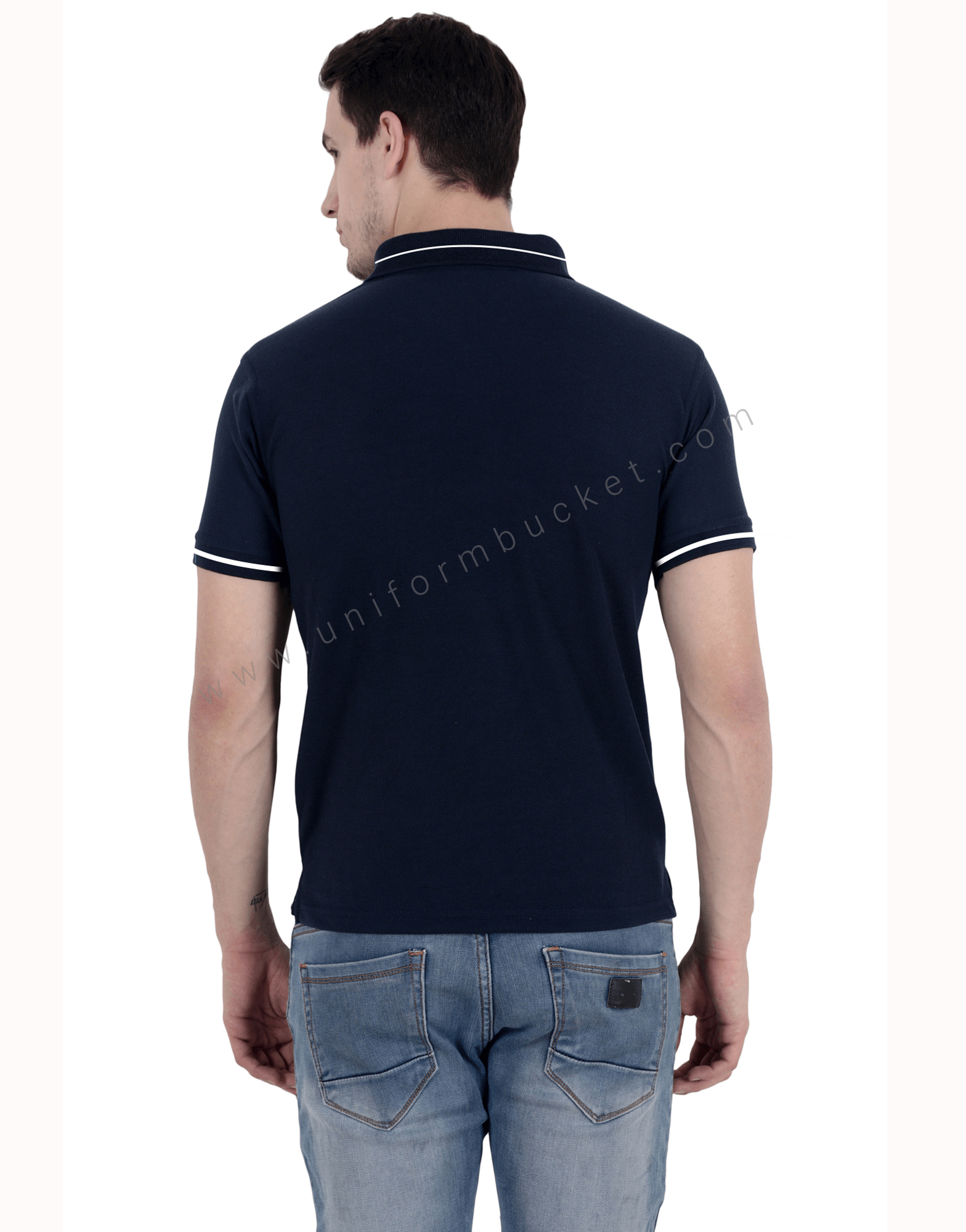 Navy Polo Neck T Shirt With White Trims thumbnail 2