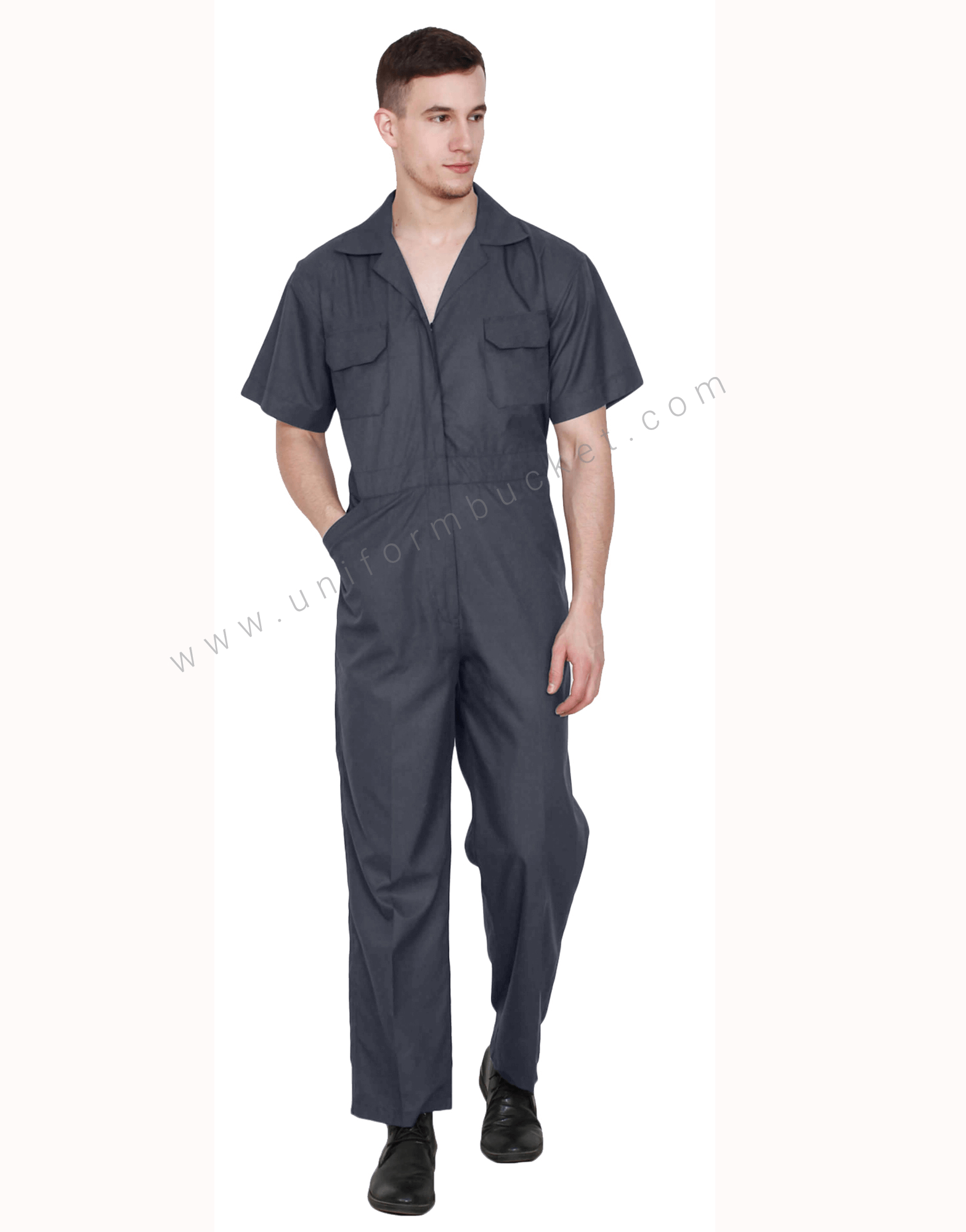 Notched Collar Half Sleeve Grey Dungaree view 1