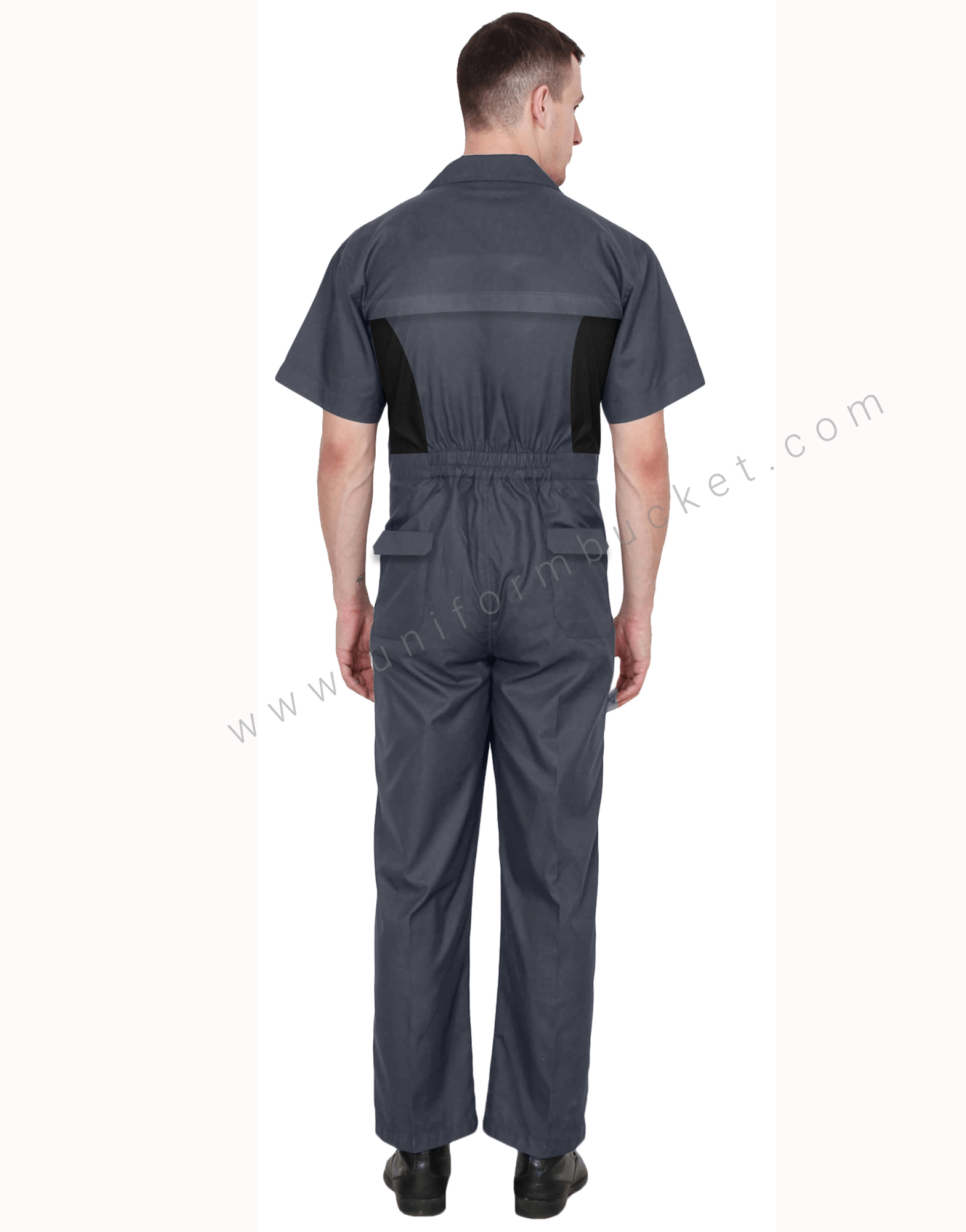 Notched Collar Half Sleeve Grey Dungaree thumbnail 2