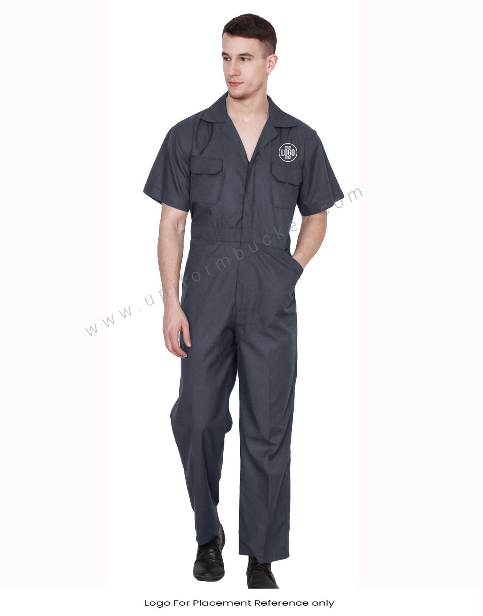 Notched Collar Half Sleeve Grey Dungaree thumbnail 3