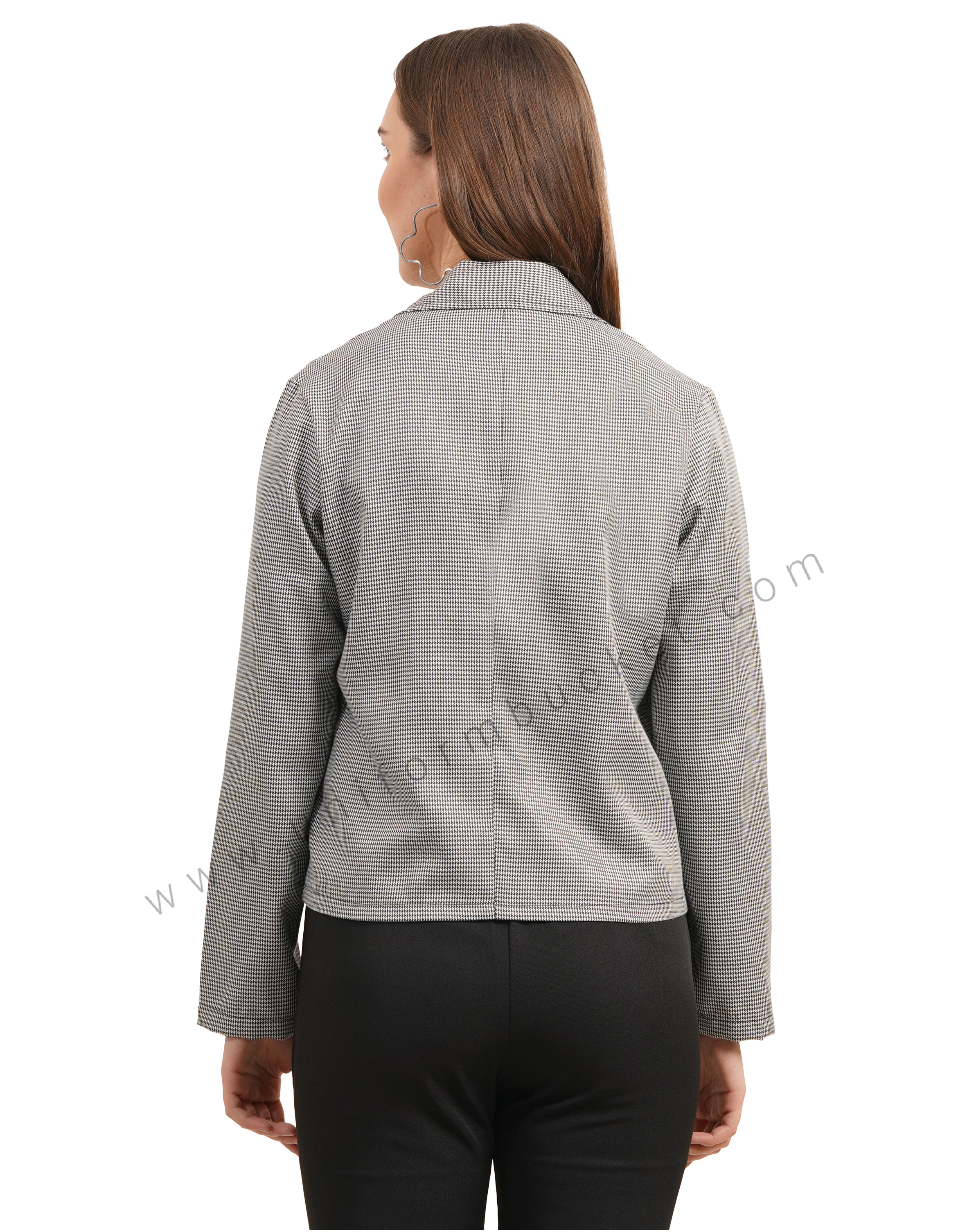 NOTCHED LAPEL STYLISH SHORT  SHEPHERD CHECK BLAZER thumbnail 6