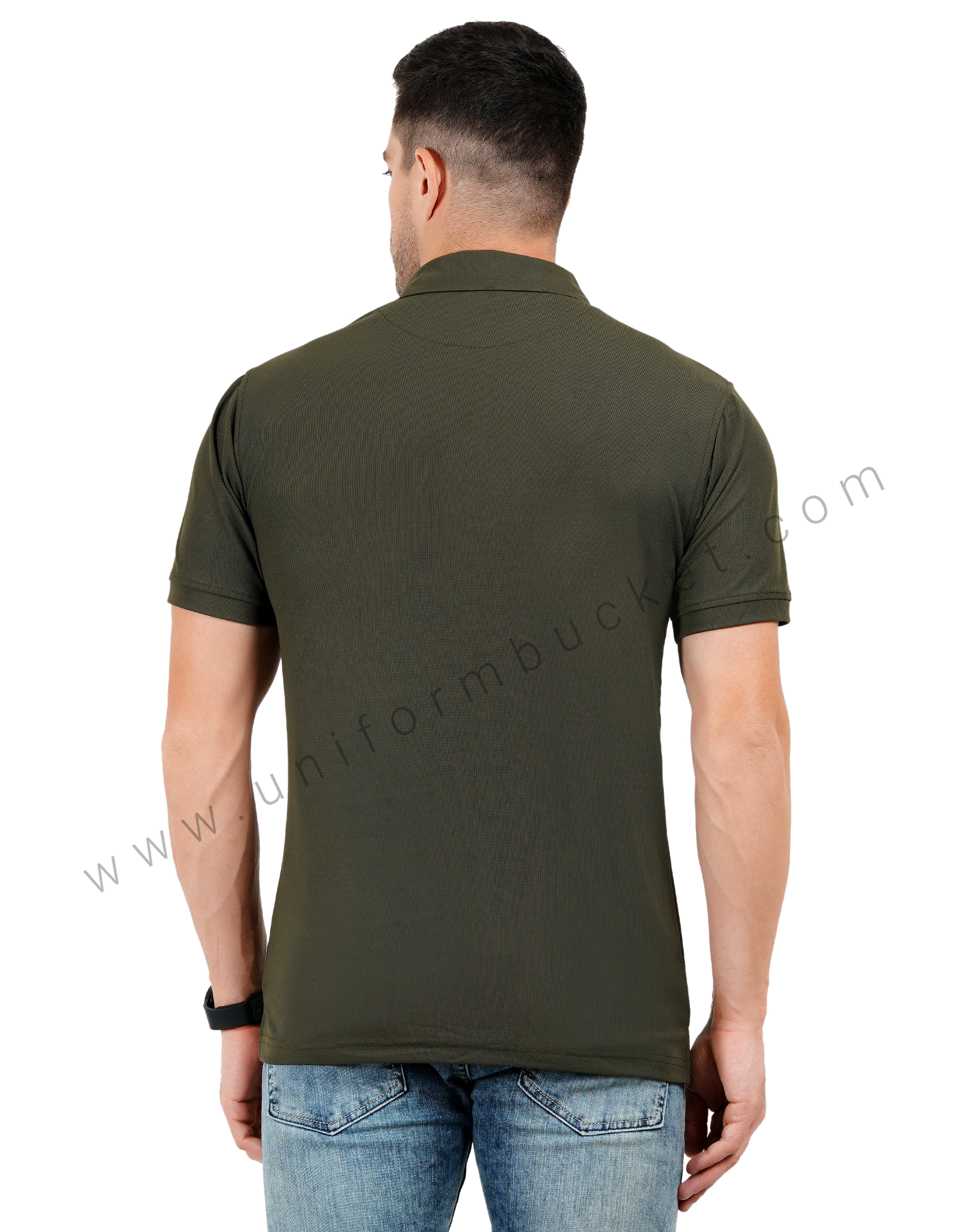 Army green polo T-shirt with black trim detailing thumbnail 4