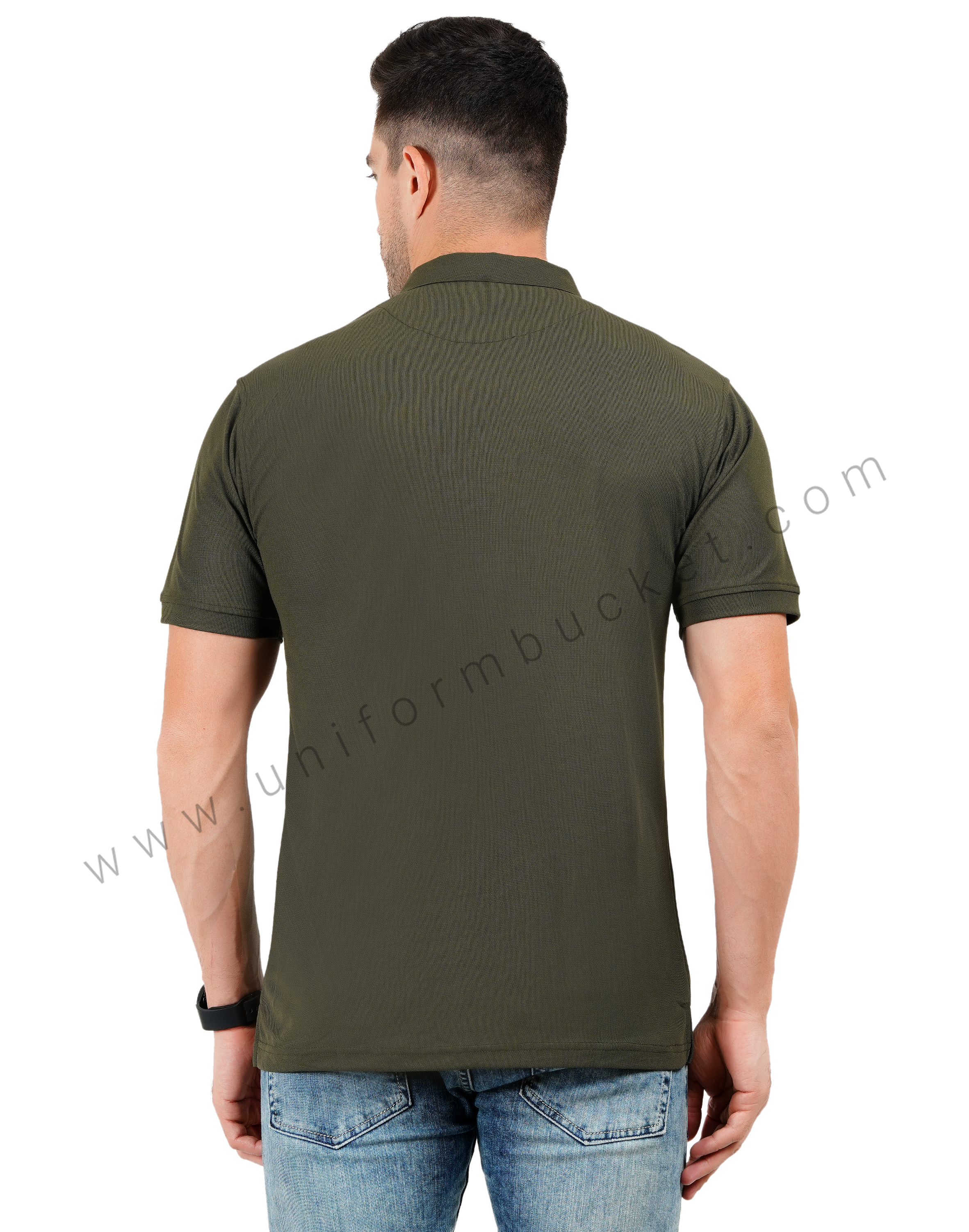 Army green zipper polo T-shirt thumbnail 2