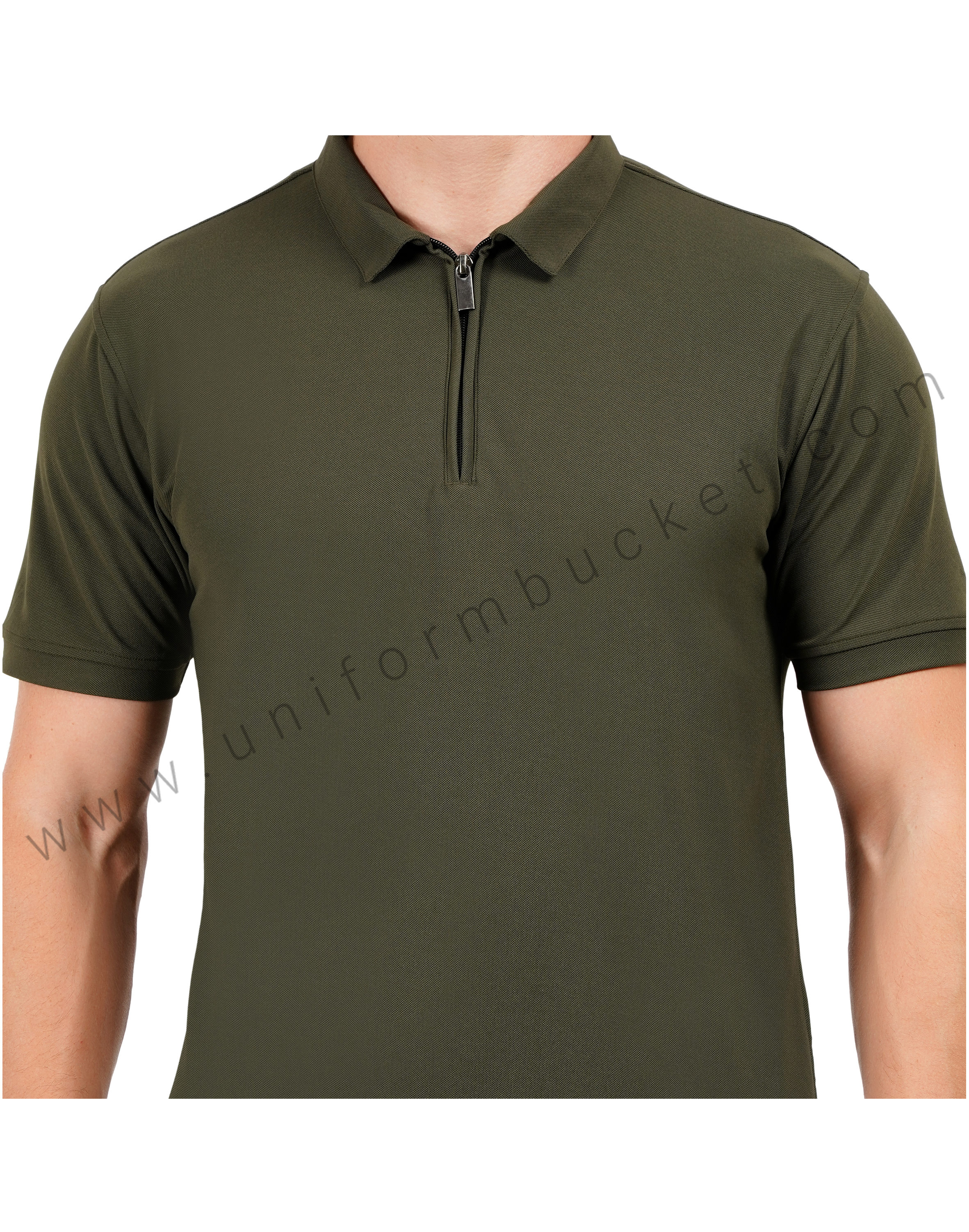 Army green zipper polo T-shirt thumbnail 3