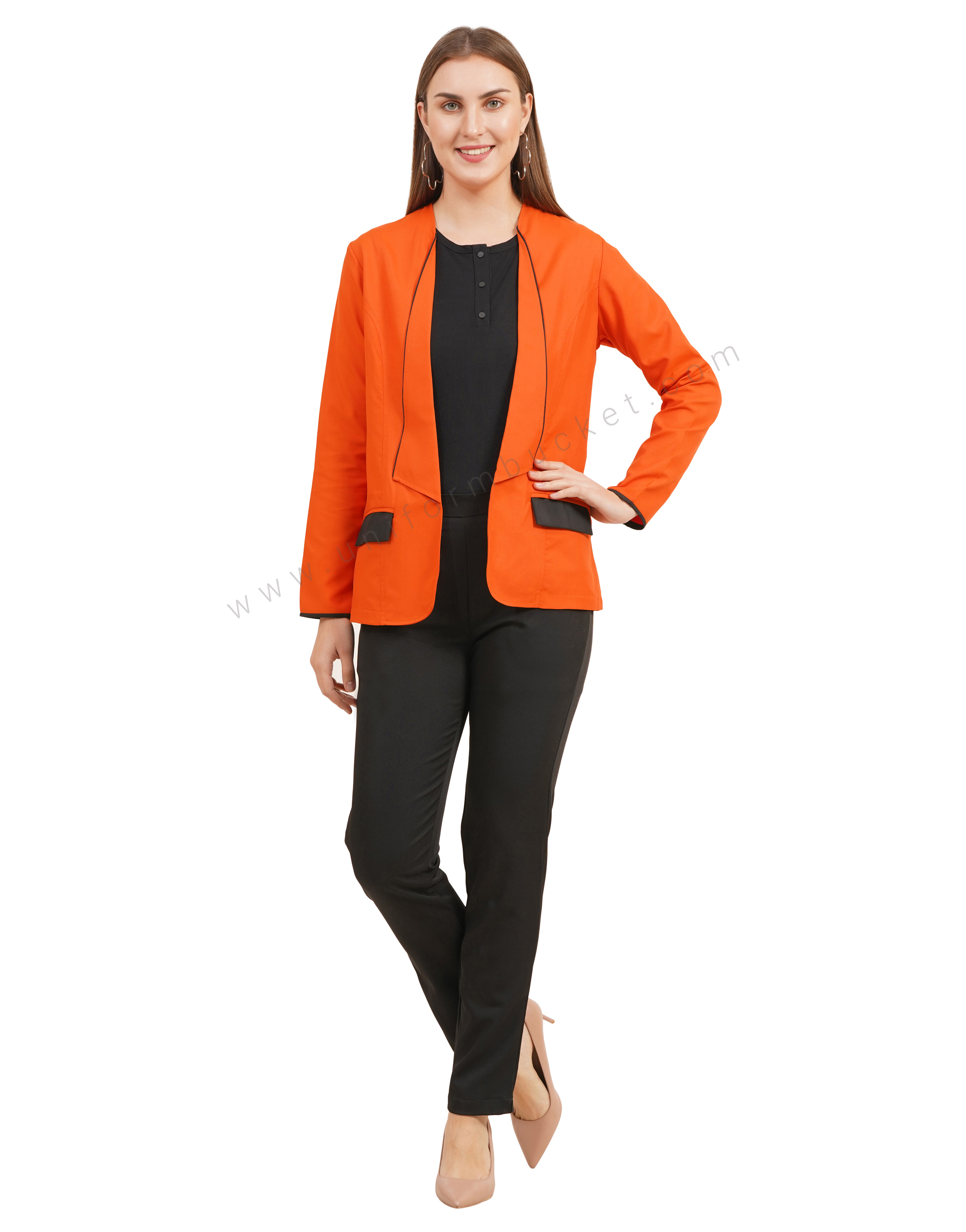 Orange Front Open Contrast Piping Blazer thumbnail 6