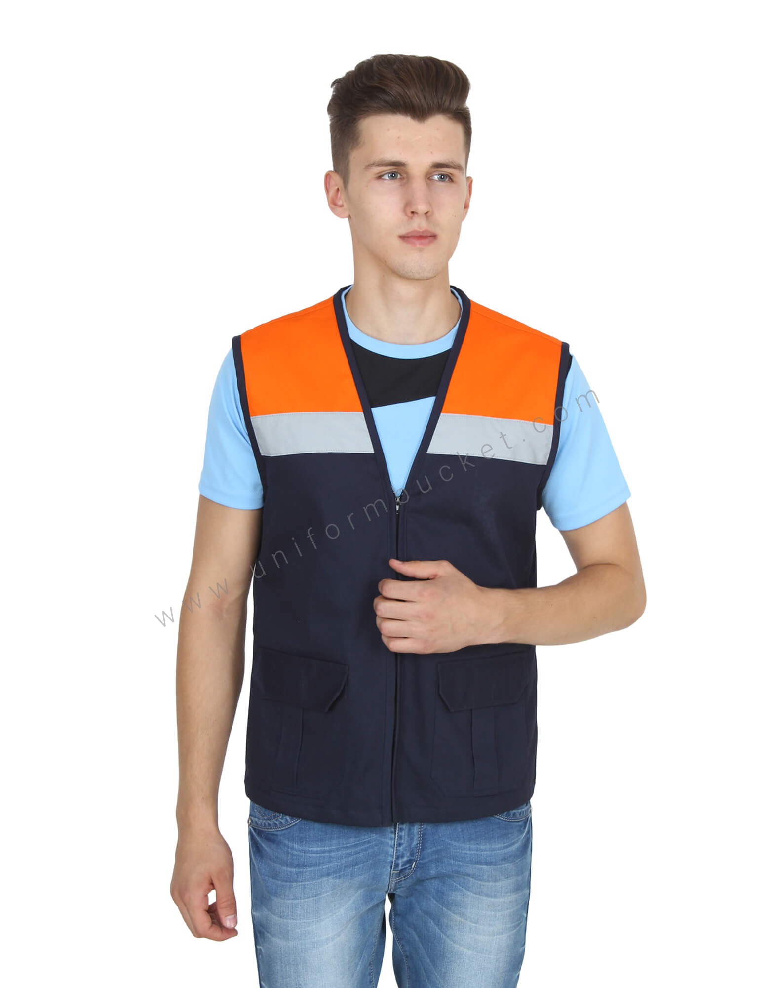 Saffron & Navy High Visibility Vest view 1
