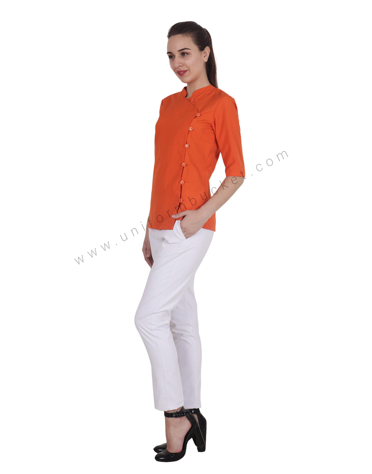 Orange Single Breasted Top view 1