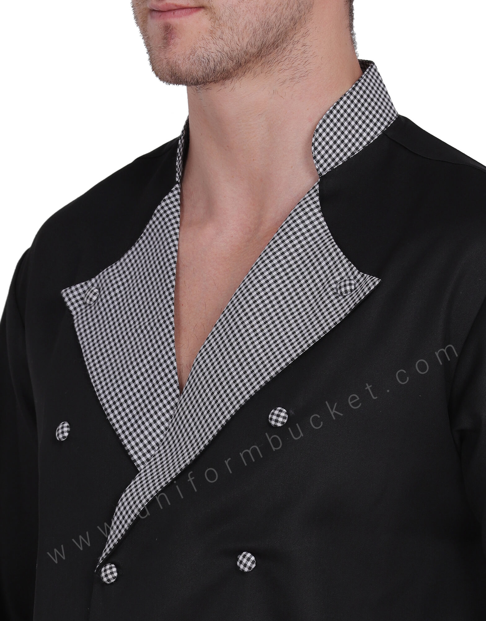 Overlap Crossover neck Black Chef Coat thumbnail 4