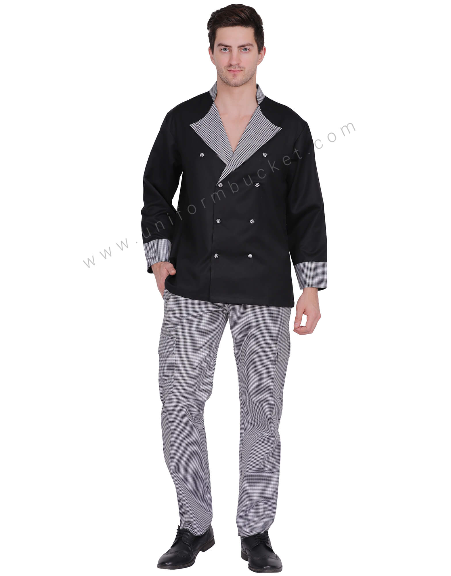 Overlap Crossover neck Black Chef Coat view 1