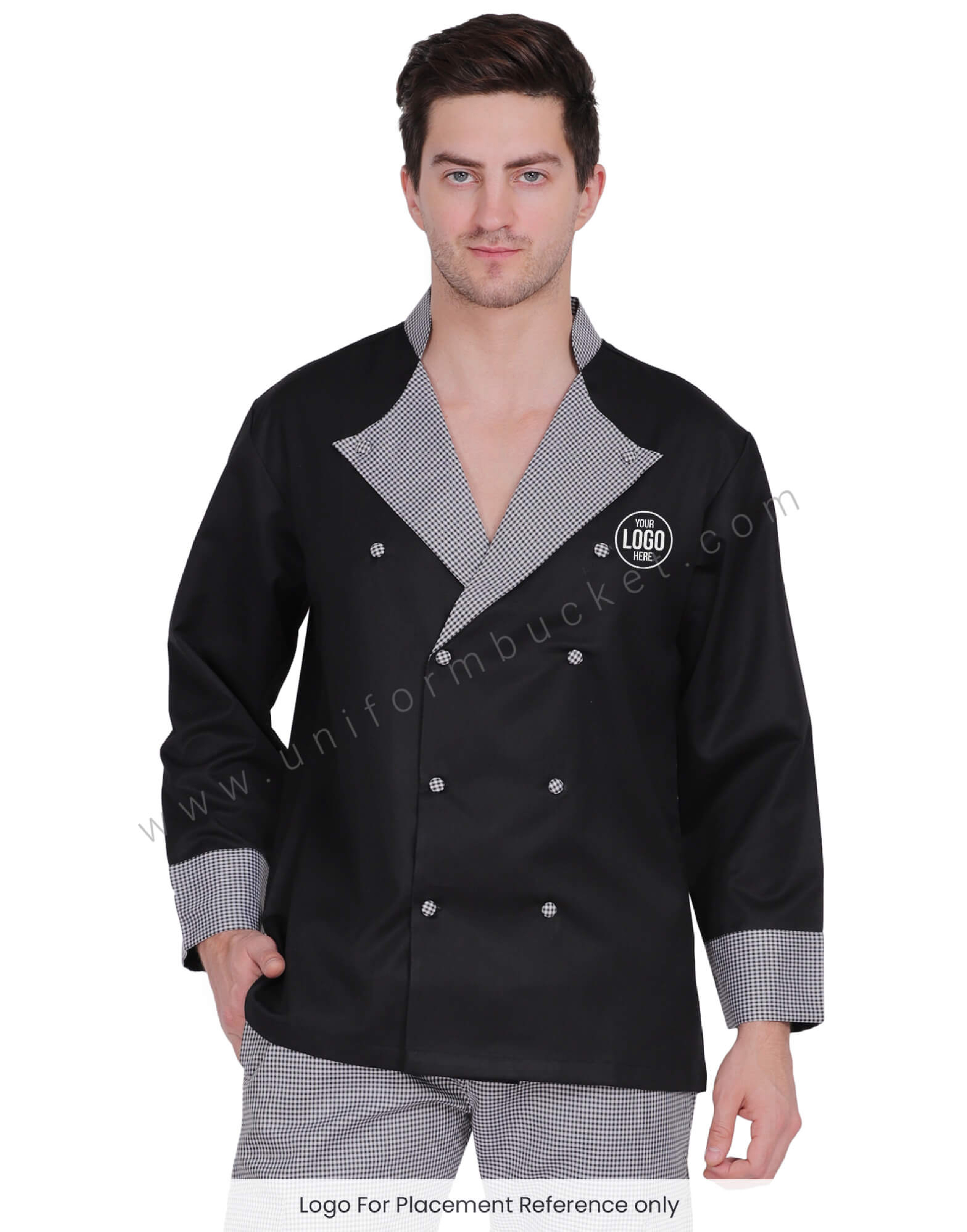 Overlap Crossover neck Black Chef Coat thumbnail 5