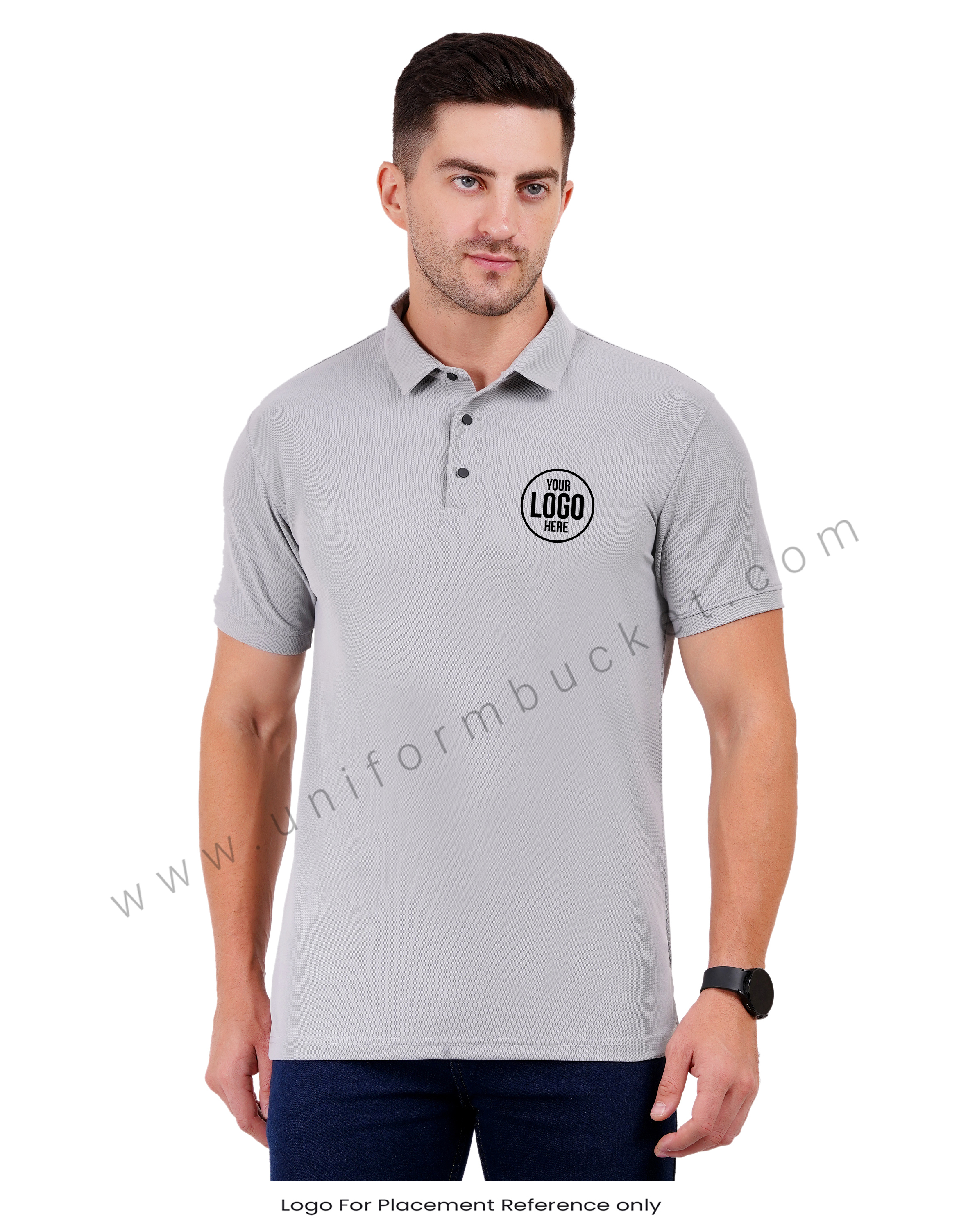 Plain Light Grey Polo T-shirt view 1