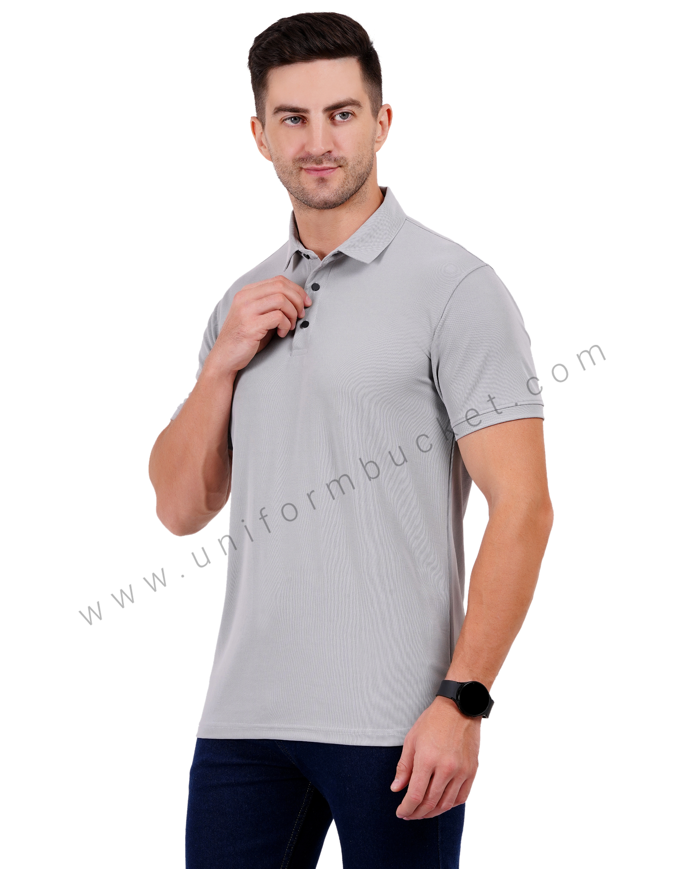 Plain Light Grey Polo T-shirt thumbnail 2