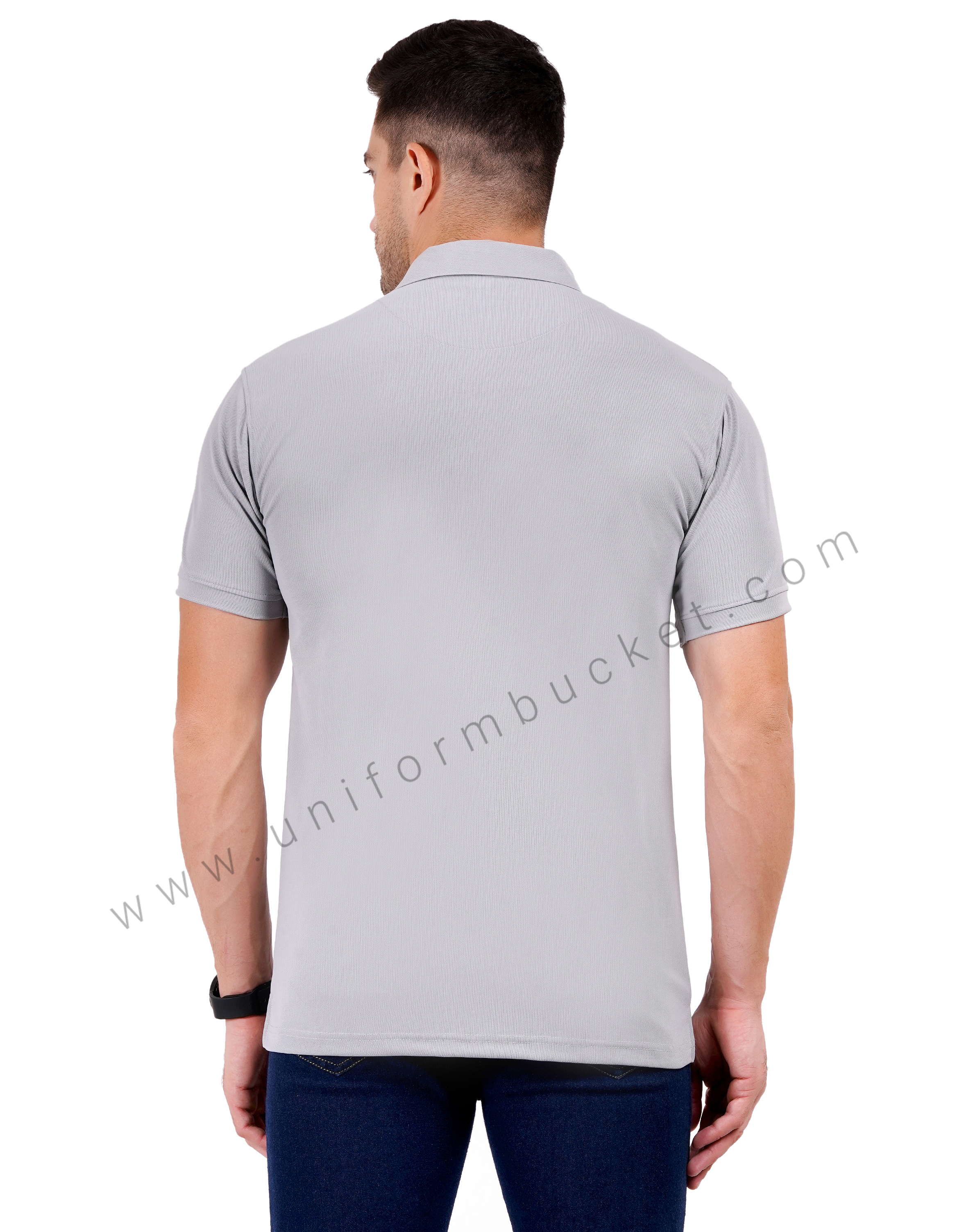 Plain Light Grey Polo T-shirt thumbnail 4