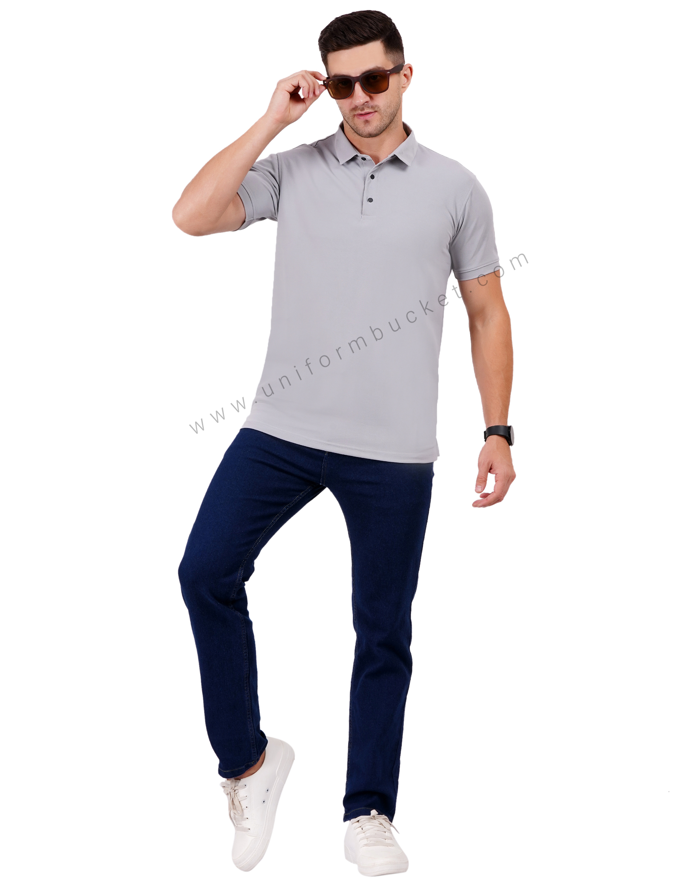 Plain Light Grey Polo T-shirt thumbnail 5