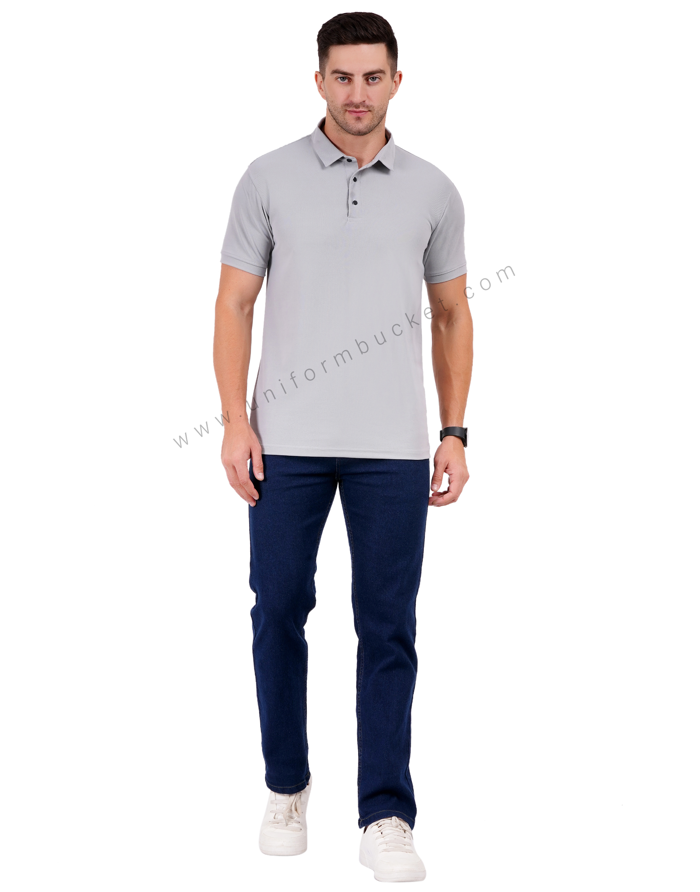 Plain Light Grey Polo T-shirt thumbnail 6