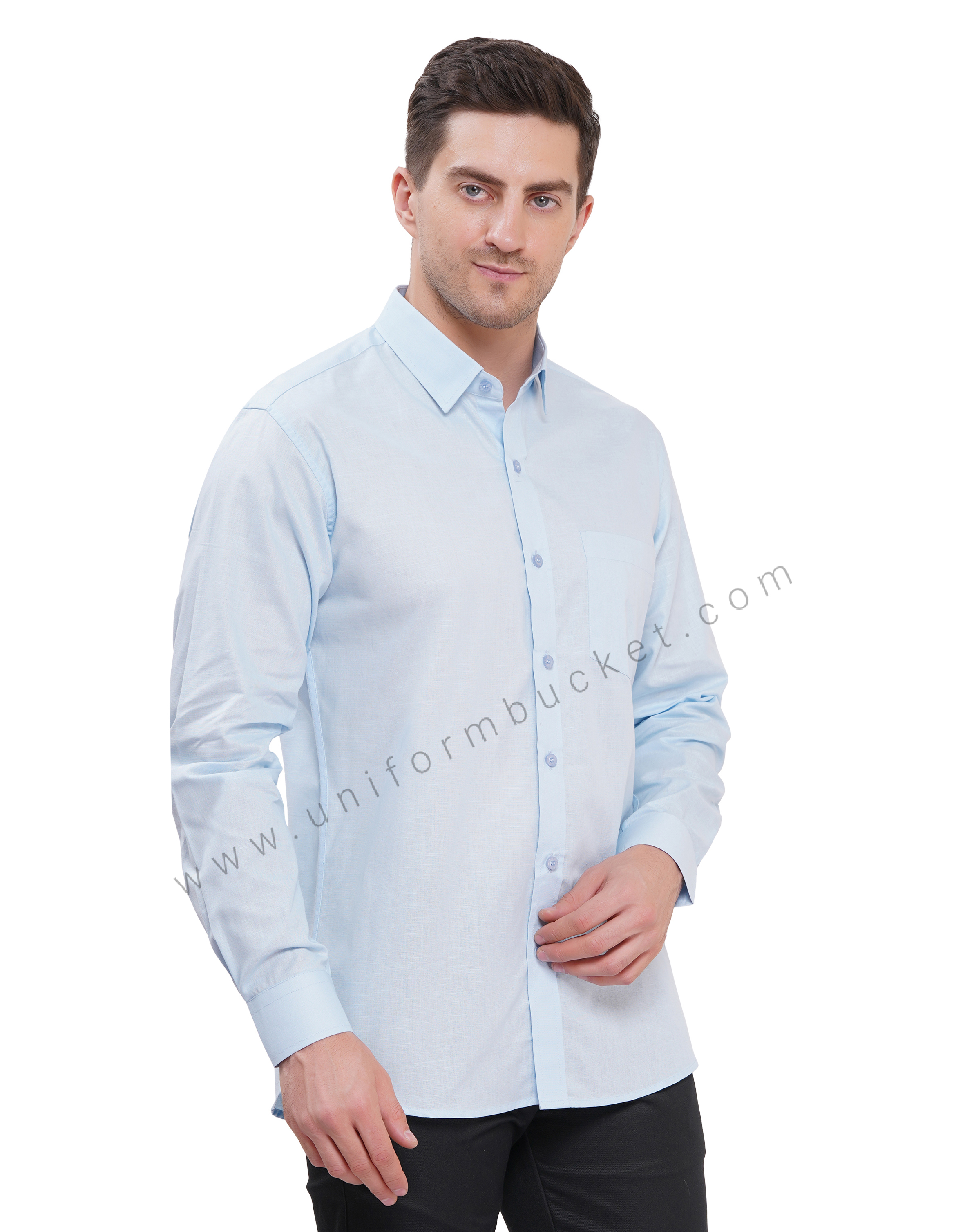 Premium Sky Blue  Cotton Linen Shirts In Full Sleeves thumbnail 4