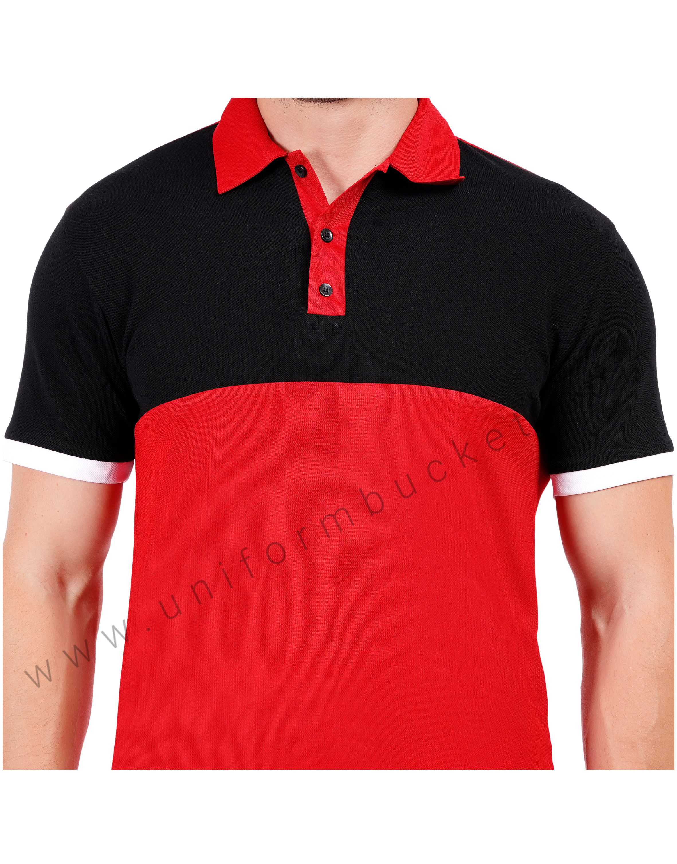 Red and black color-blocked polo T-shirt thumbnail 4
