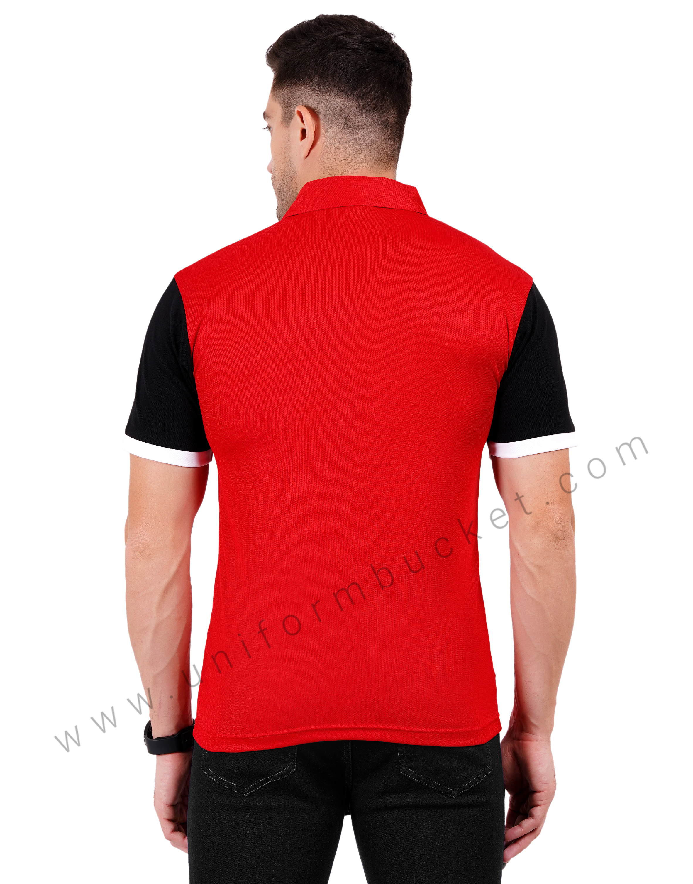 Red and black color-blocked polo T-shirt thumbnail 3