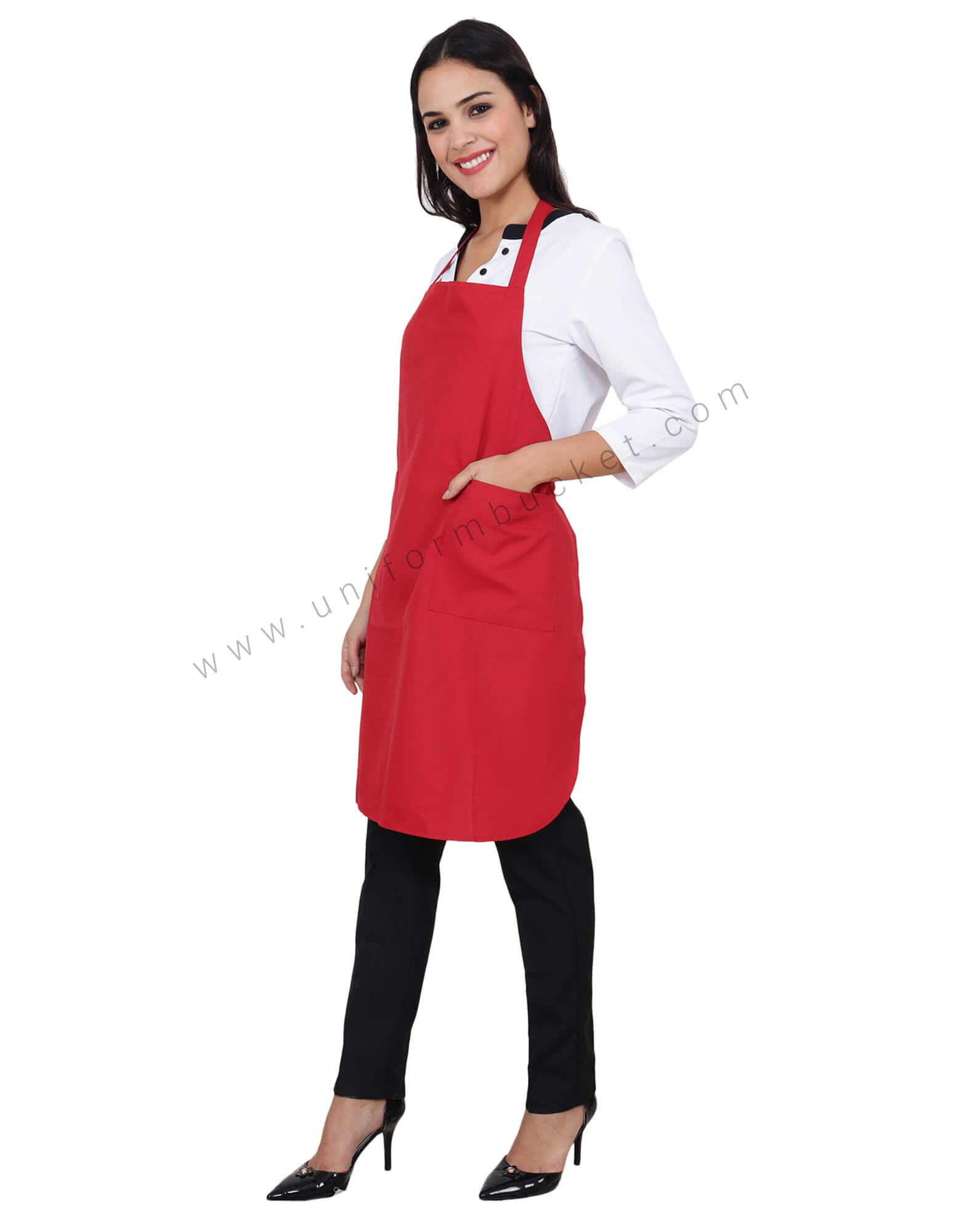 Red Bib Apron With Side Pocket view 1