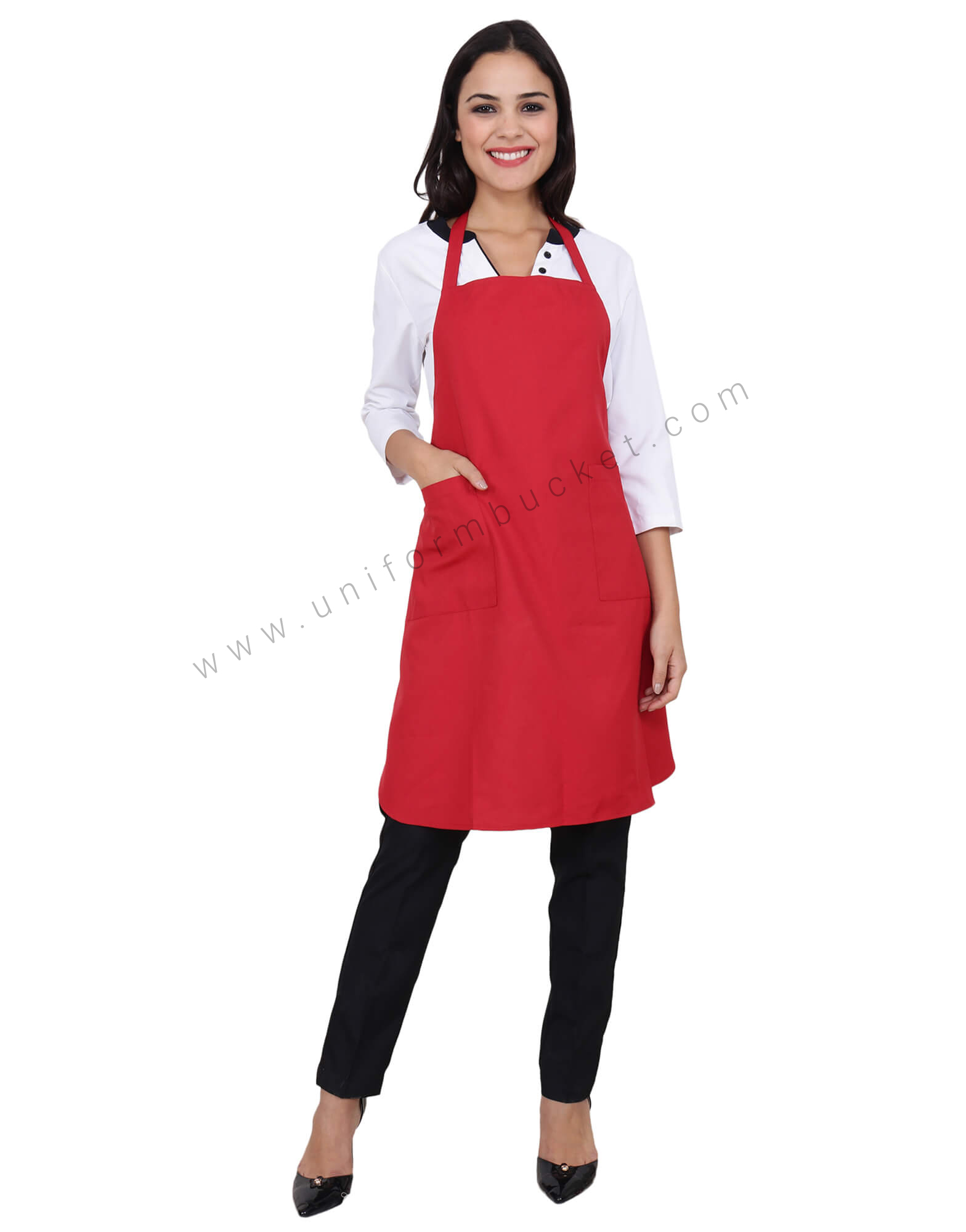 Red Bib Apron With Side Pocket thumbnail 2