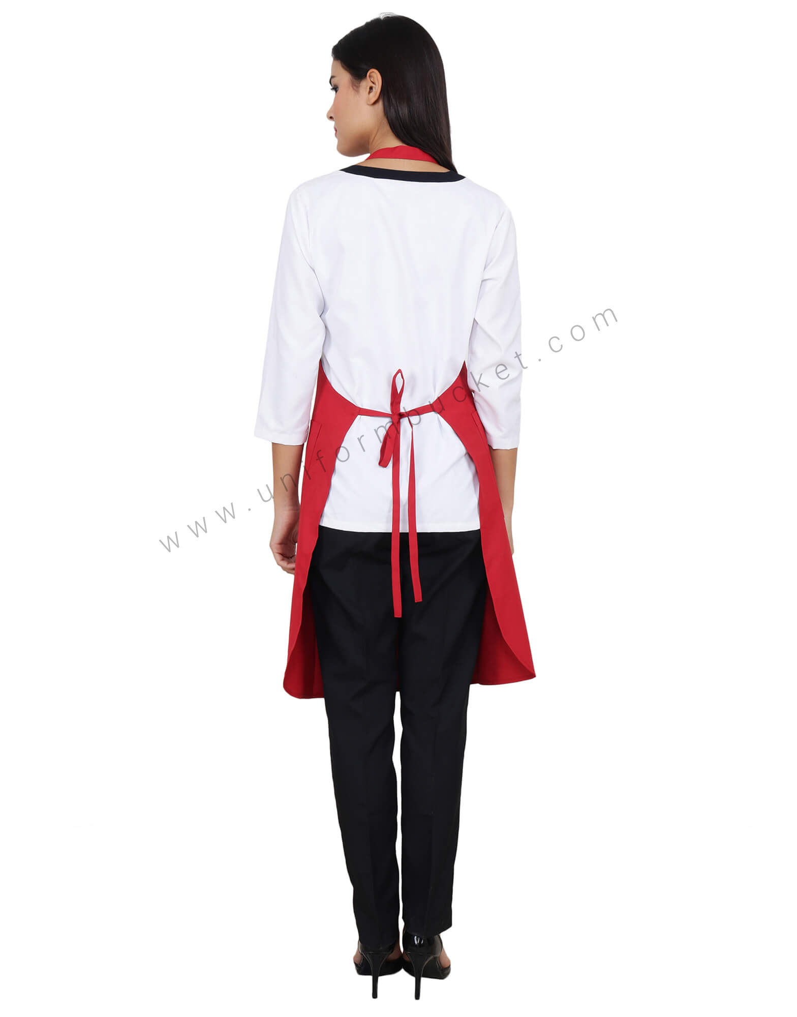 Red Bib Apron With Side Pocket thumbnail 3