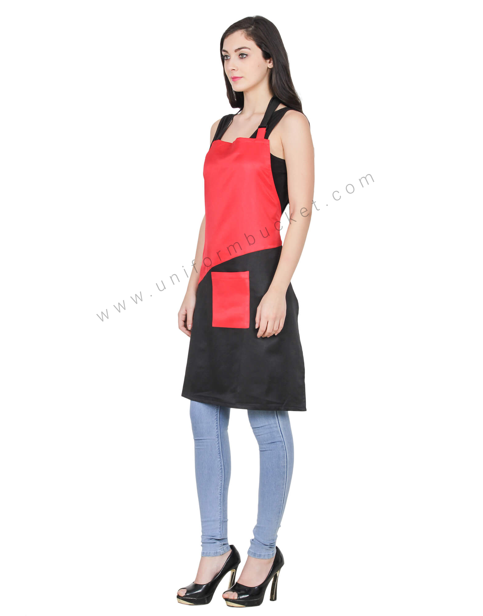 Double Tone Bib Apron With Side Patch Pocket view 1