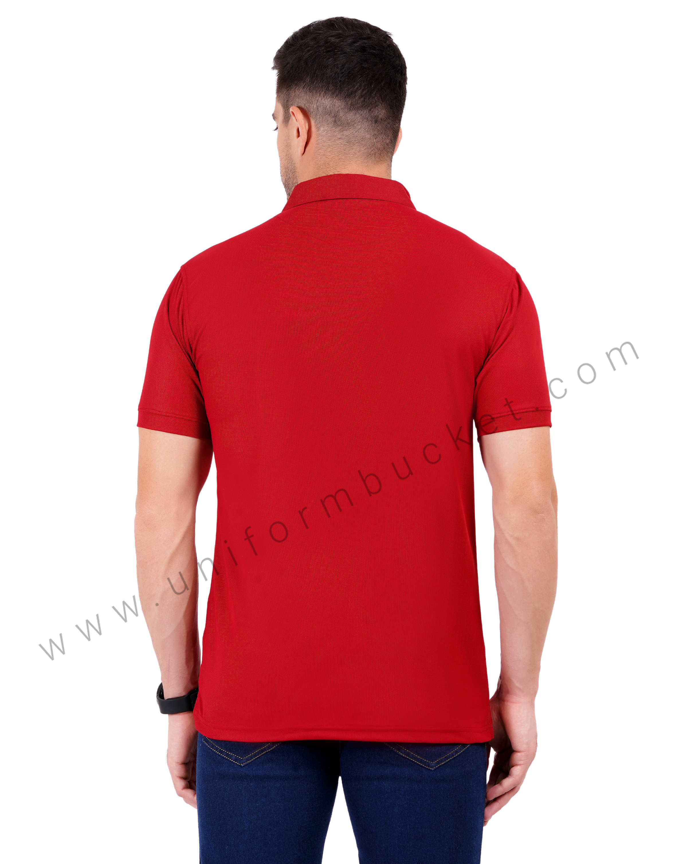 Red polo T-shirt with black detailing thumbnail 3