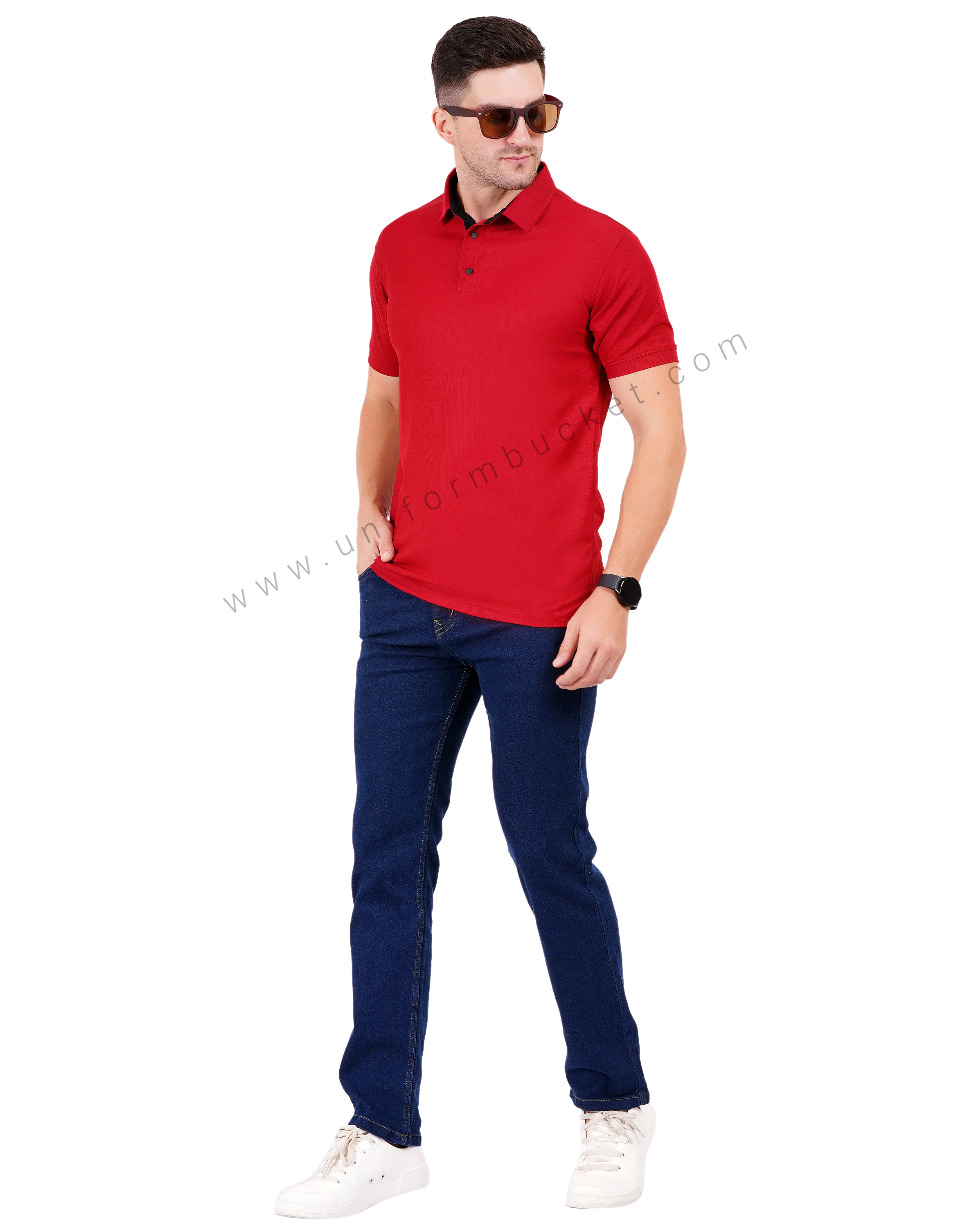 Red polo T-shirt with black detailing thumbnail 4