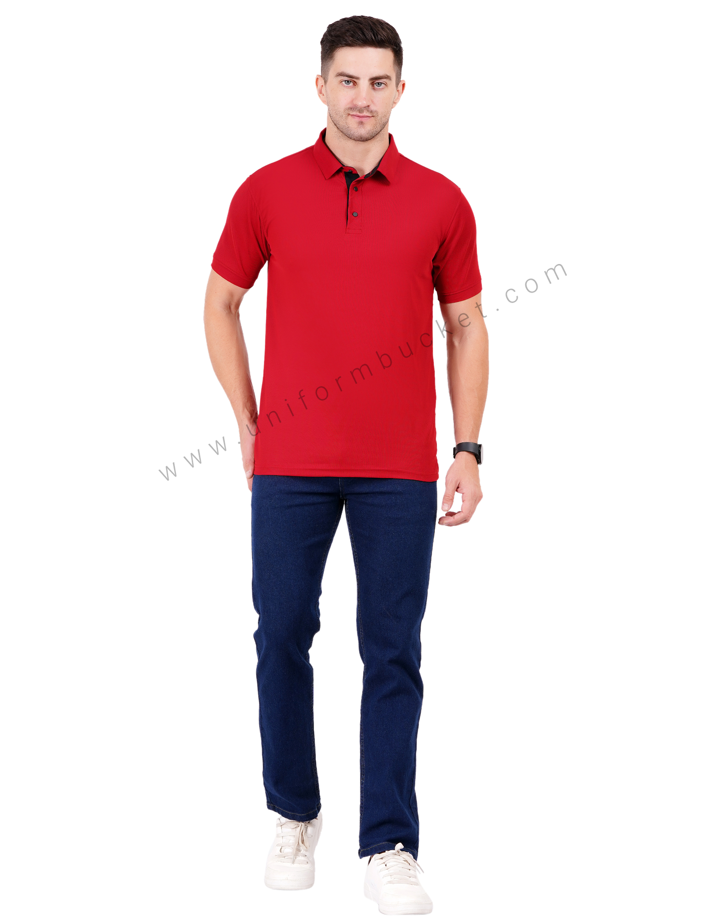Red polo T-shirt with black detailing thumbnail 5