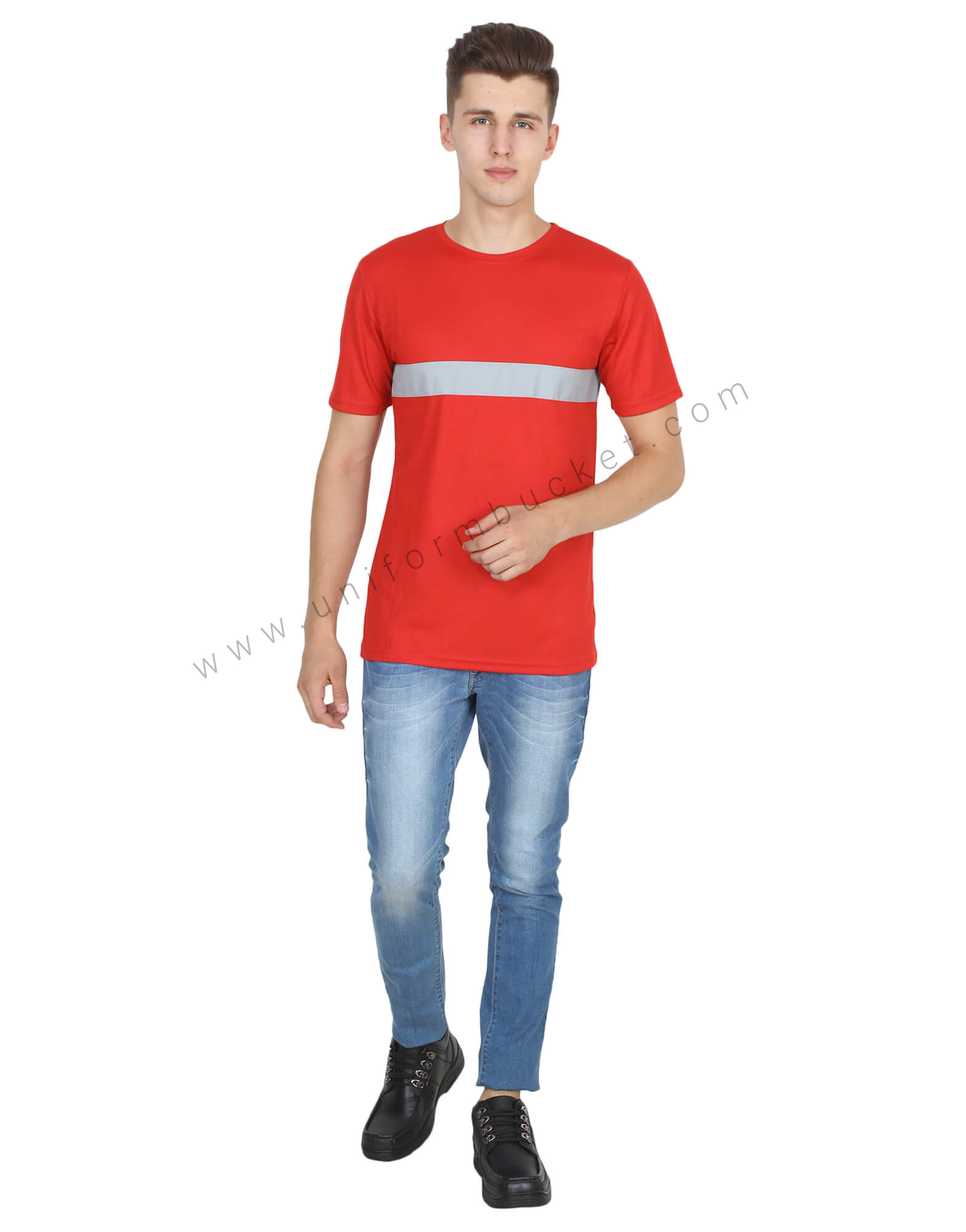 Red Round Neck Hi- Visibility T- Shirt view 4