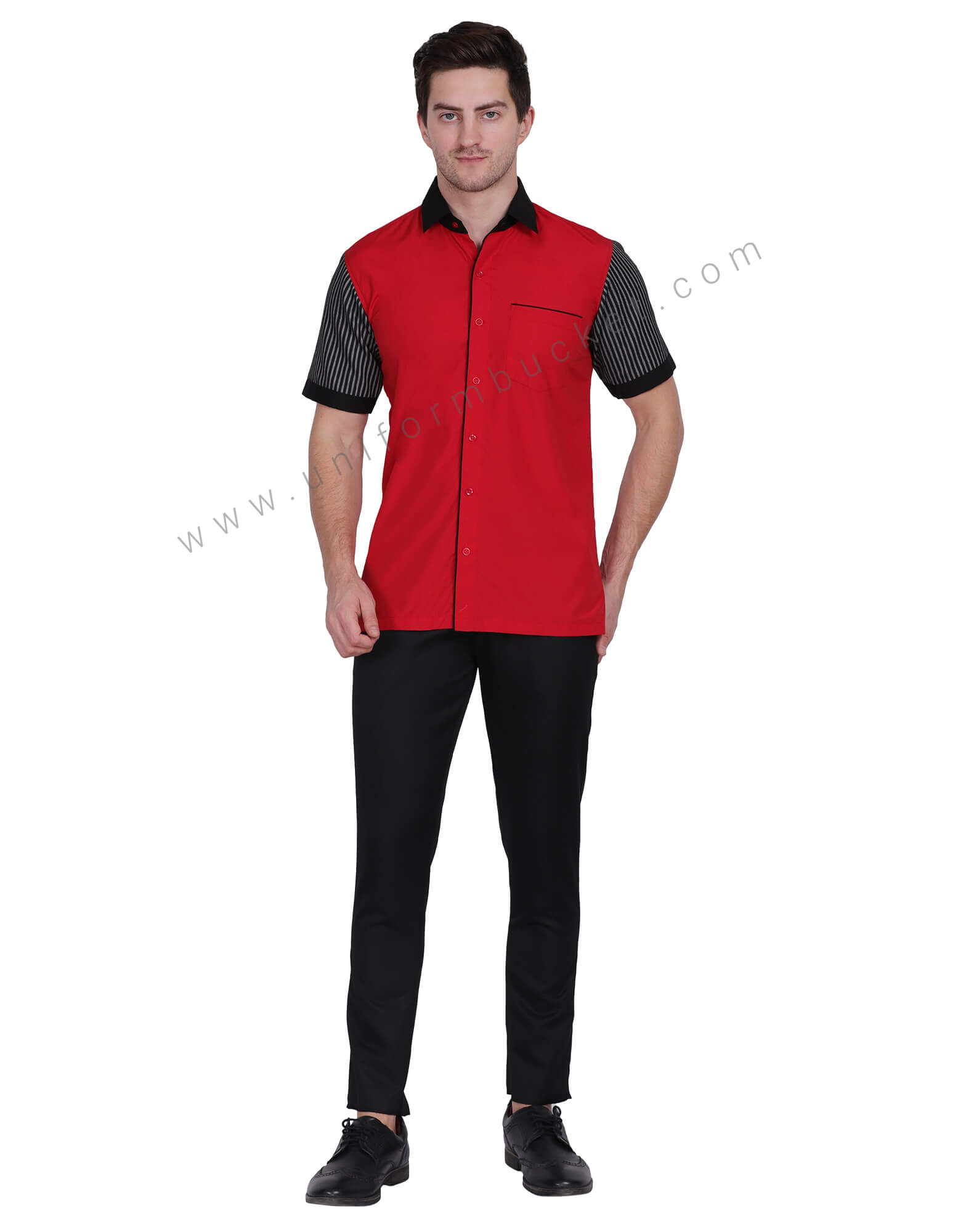 Red Shirt With  Black Stripe Half Sleeve For Male thumbnail 2