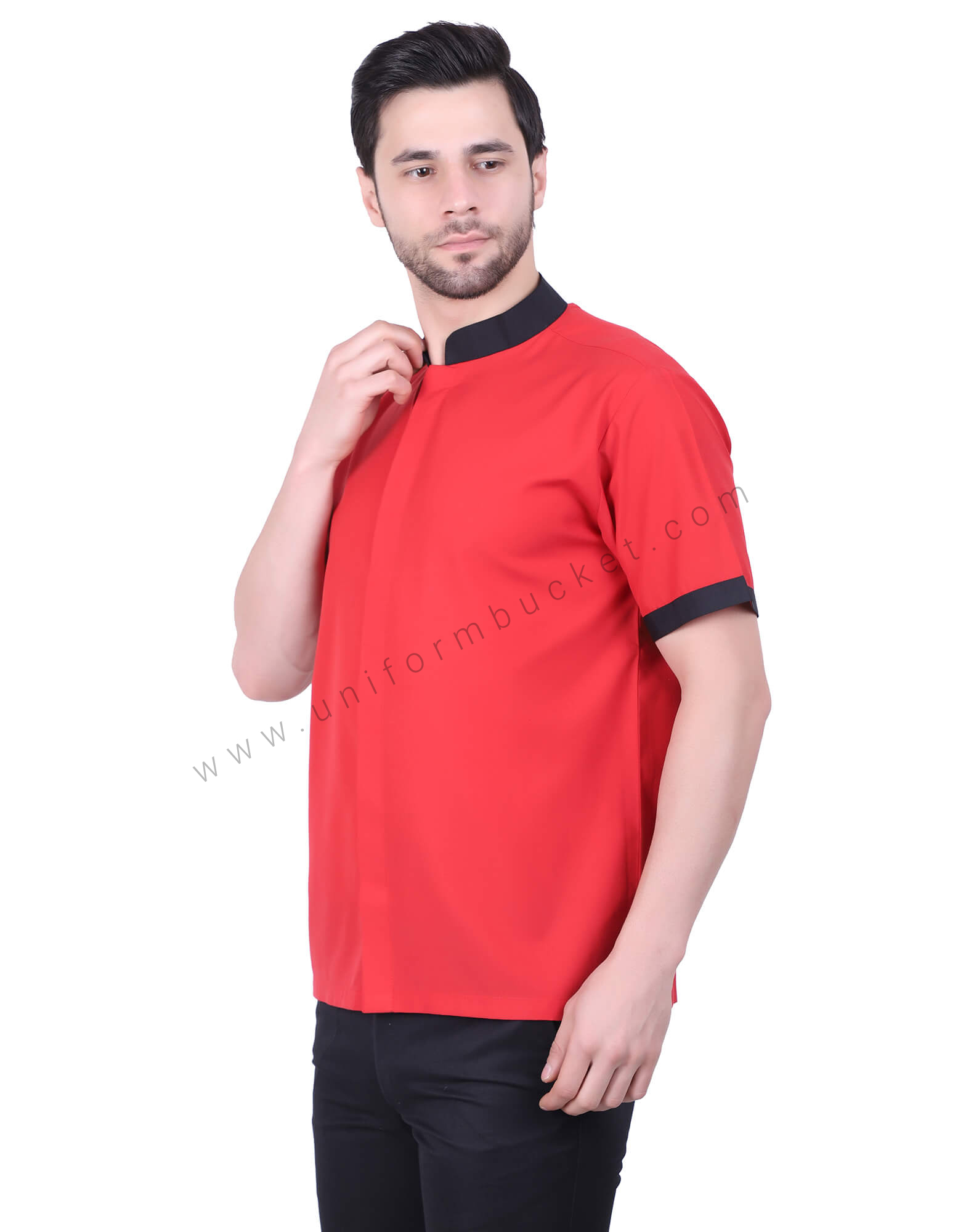 Red Uniform Shirt With Hidden Placket view 1