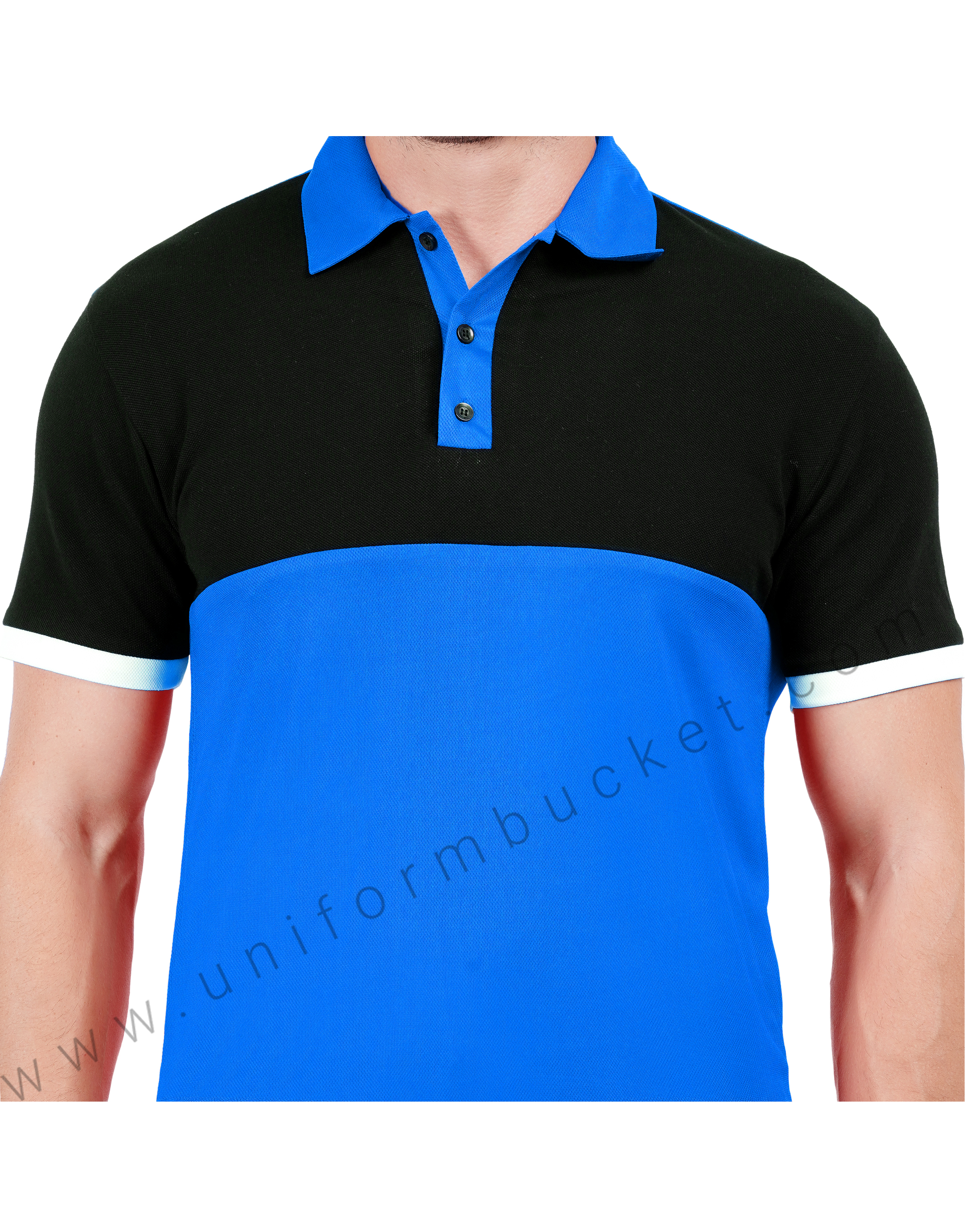 Royal blue and black color-blocked polo T-shirt thumbnail 4