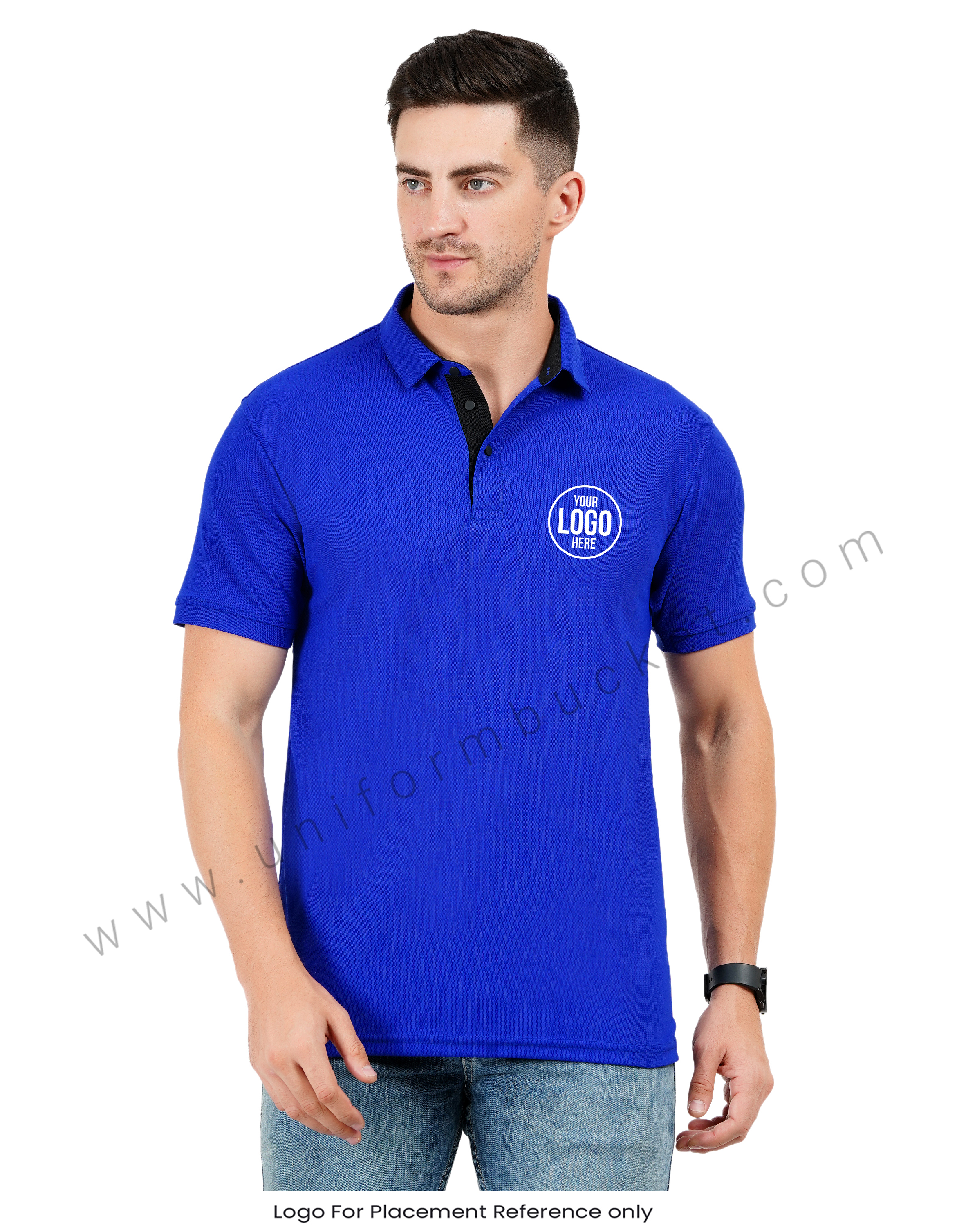 Royal Blue polo T-shirt enhanced with sleek black trim view 1
