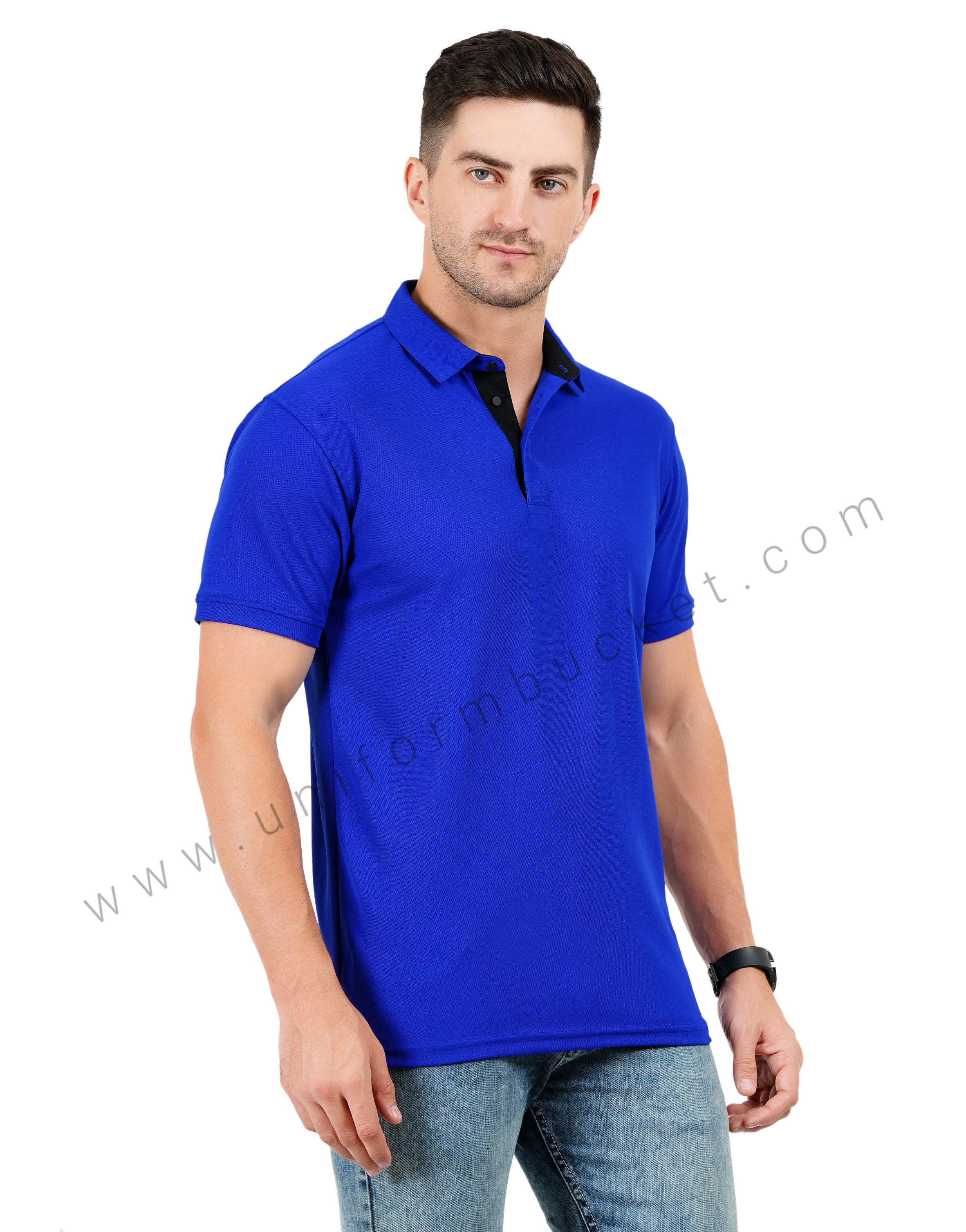 Royal Blue polo T-shirt enhanced with sleek black trim thumbnail 2