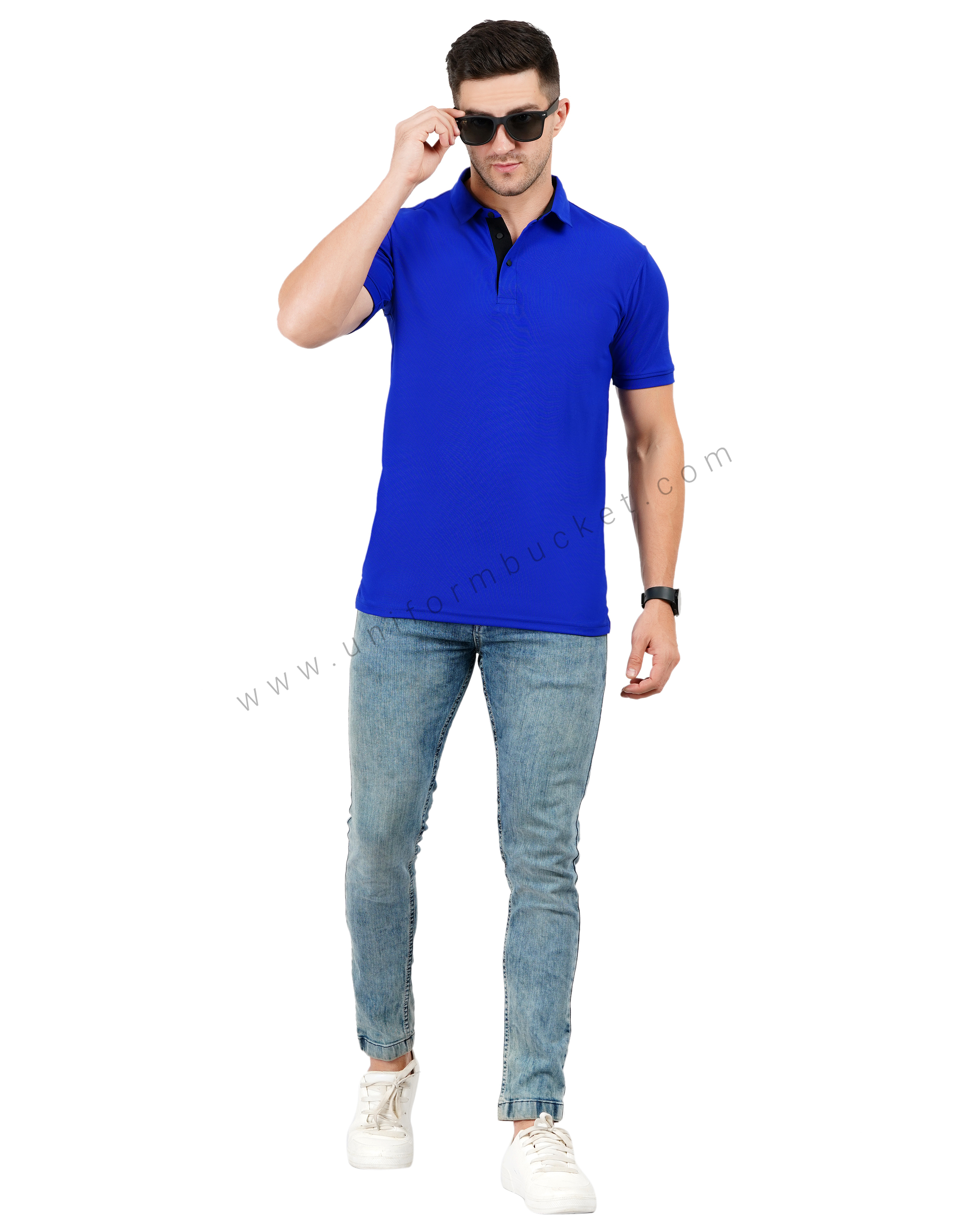 Royal Blue polo T-shirt enhanced with sleek black trim thumbnail 5