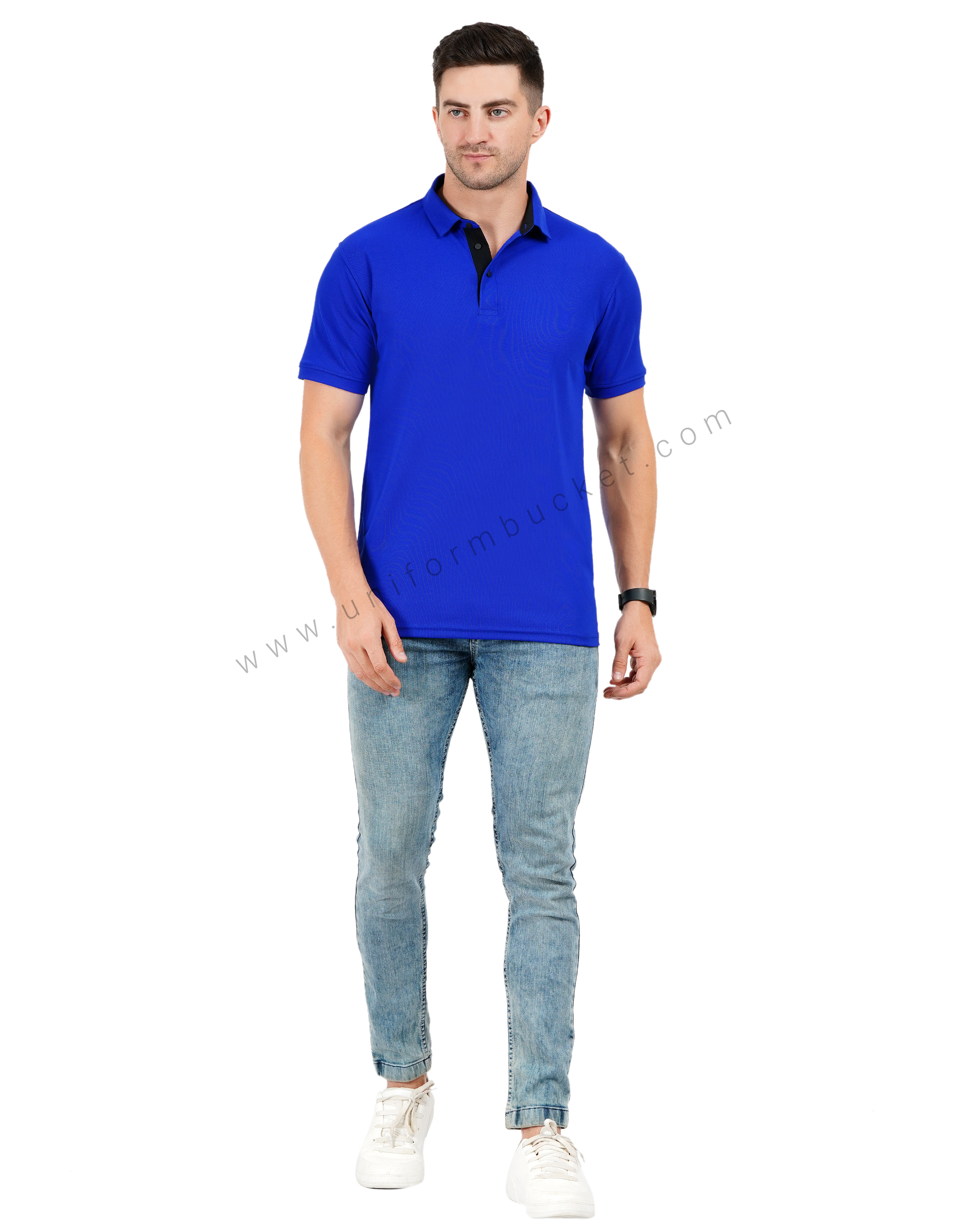 Royal Blue polo T-shirt enhanced with sleek black trim thumbnail 6