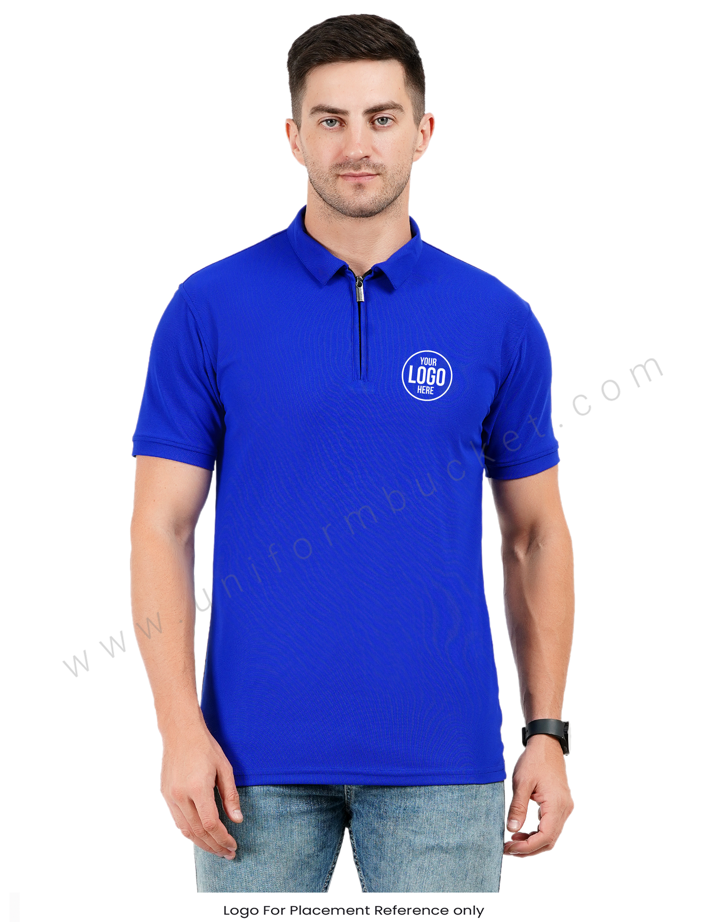 Royal blue zipper polo T-shirt view 1