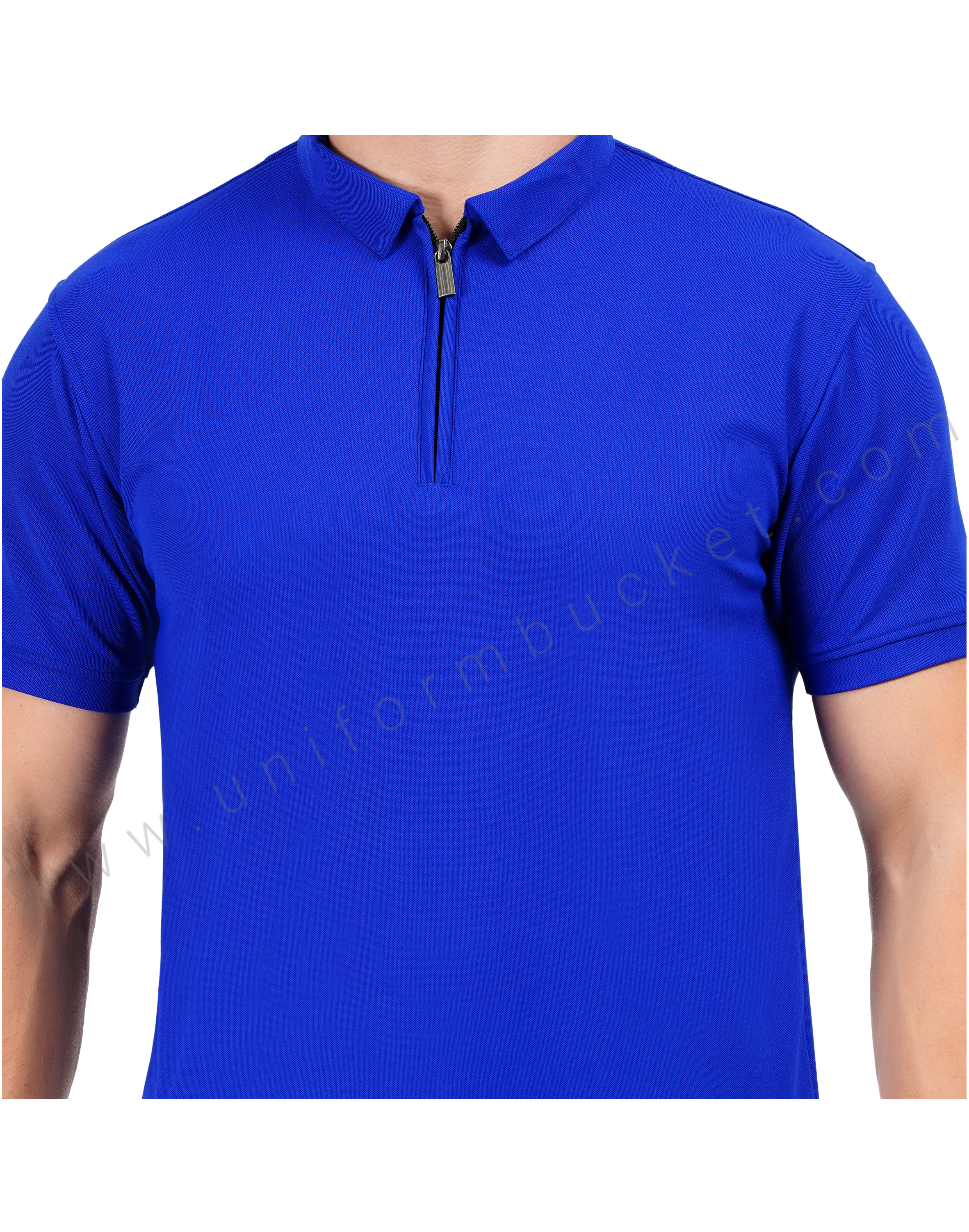 Royal blue zipper polo T-shirt thumbnail 3