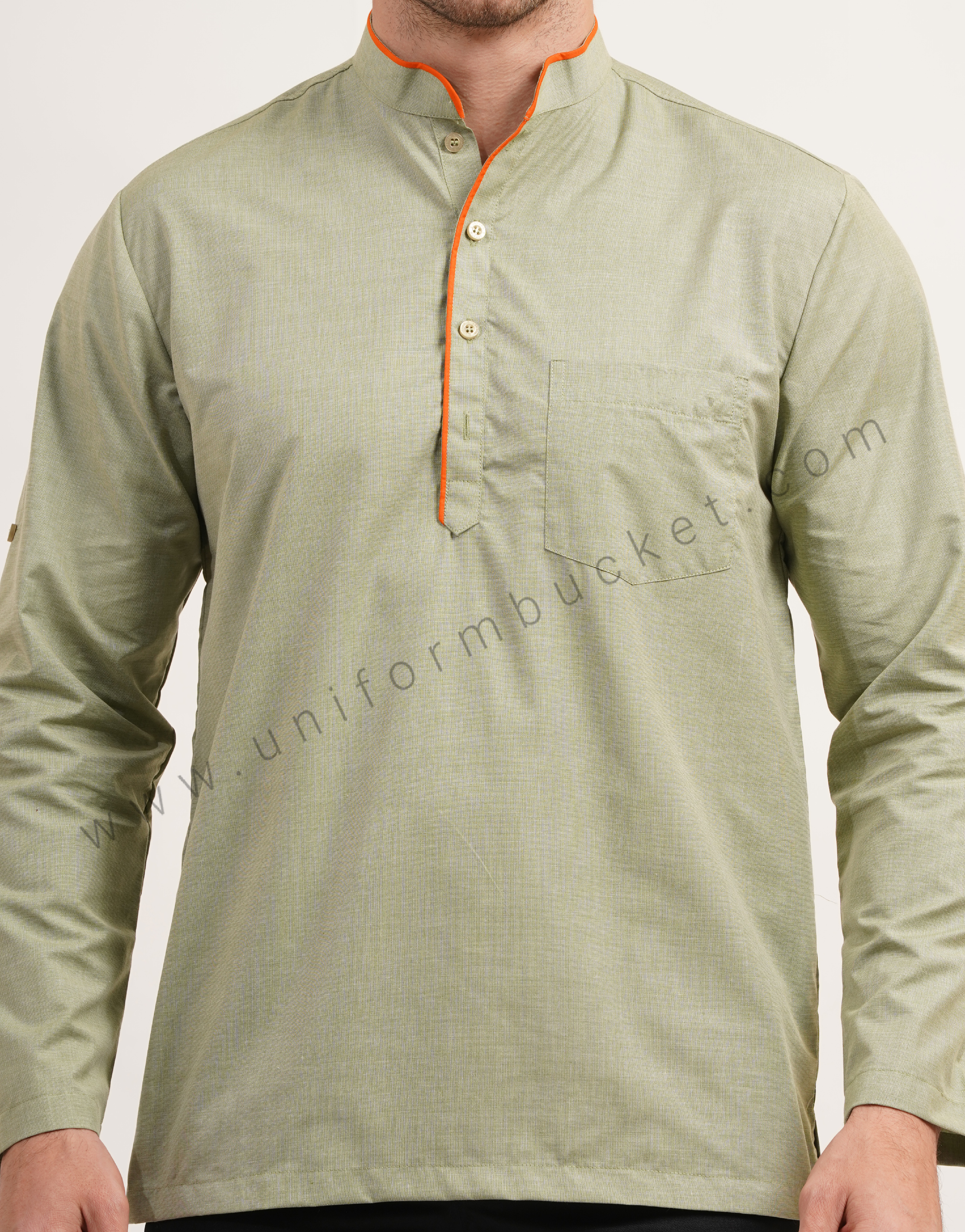 Sage green short male kurta with full sleeve thumbnail 5