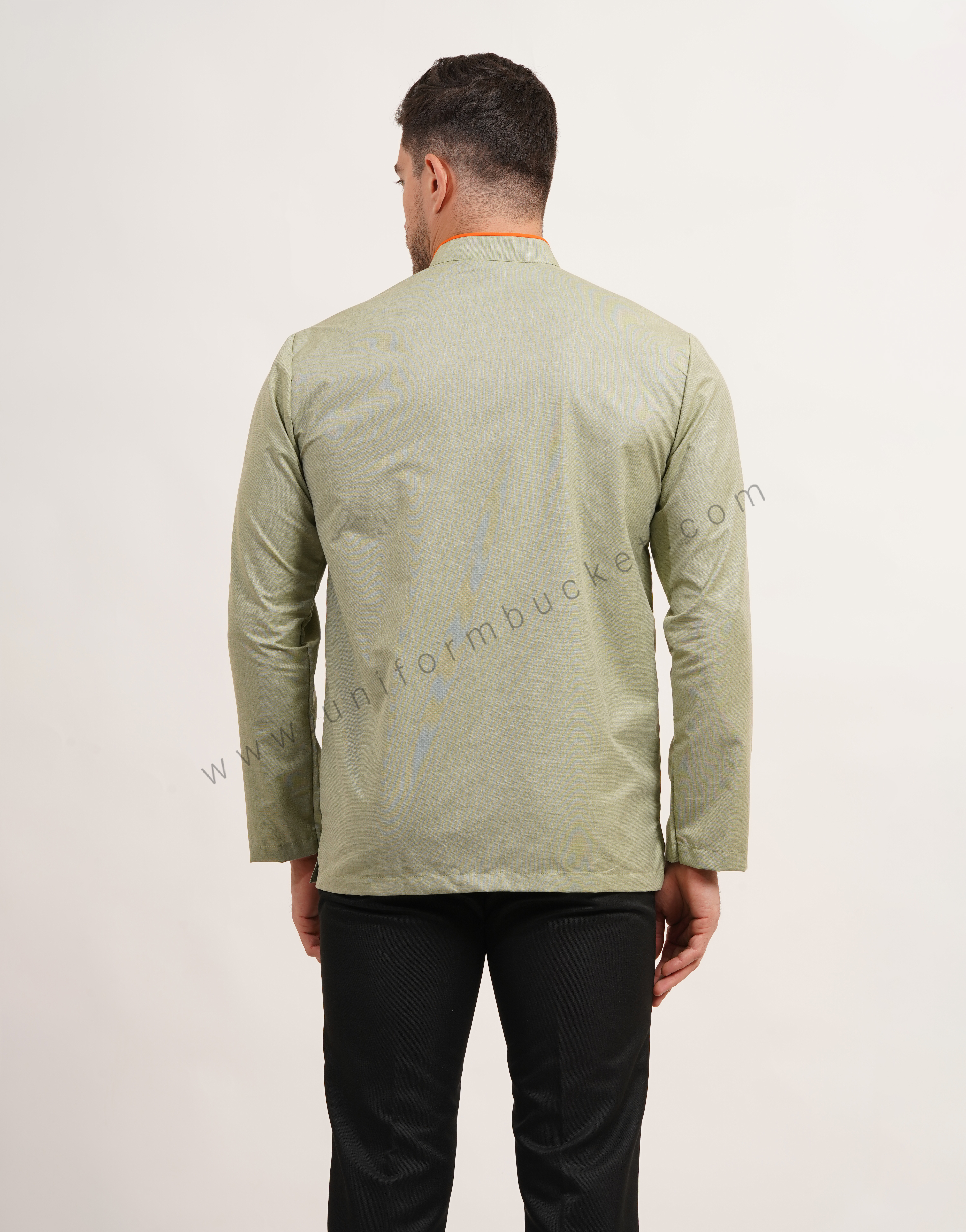 Sage green short male kurta with full sleeve thumbnail 6