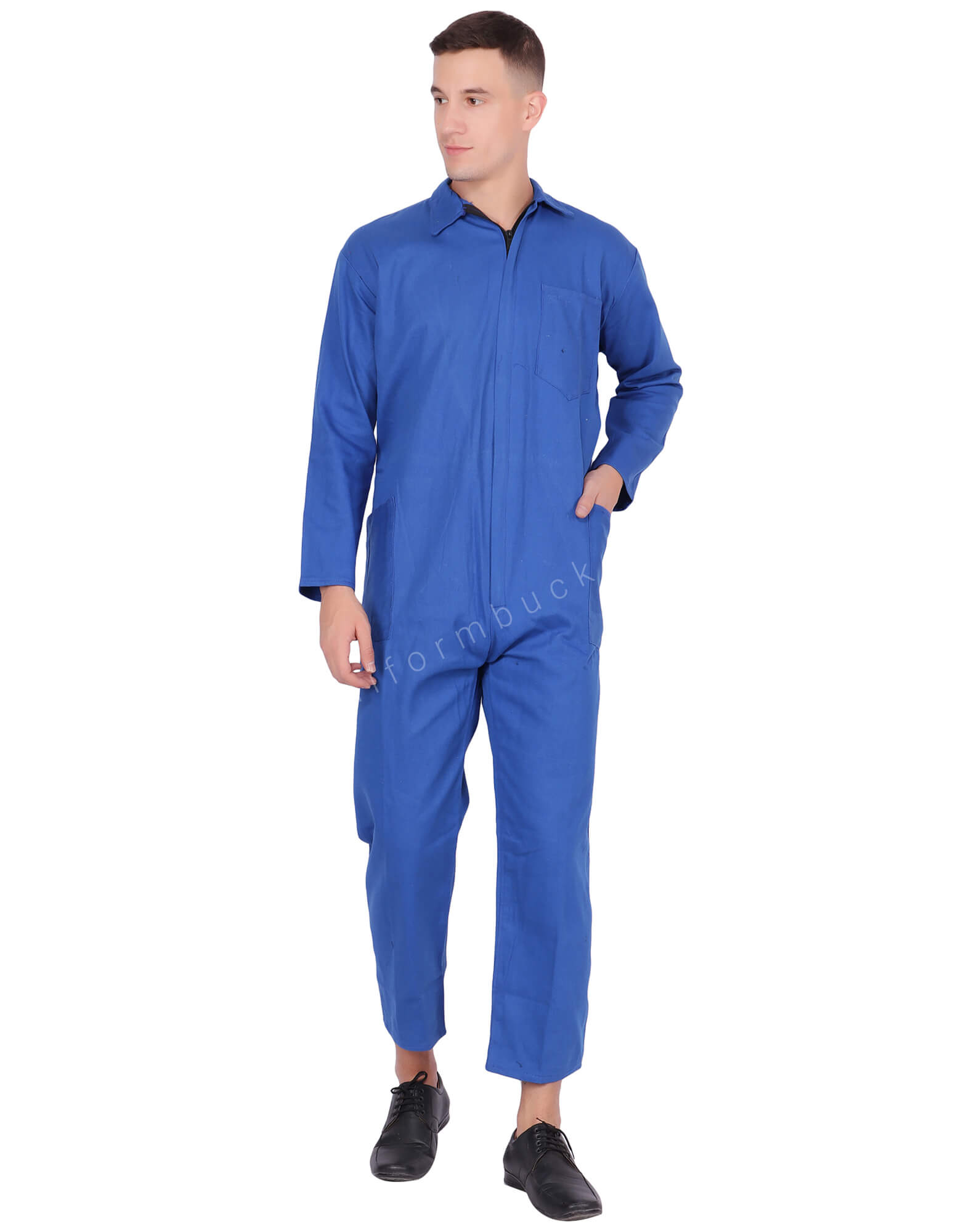 Sapphire blue Zipper Dungaree With Side Pockets view 1