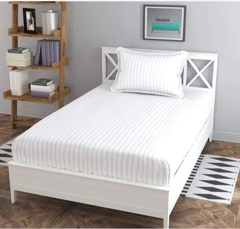 Single Bed White Bed Sheet With One Pillow Cover view 1